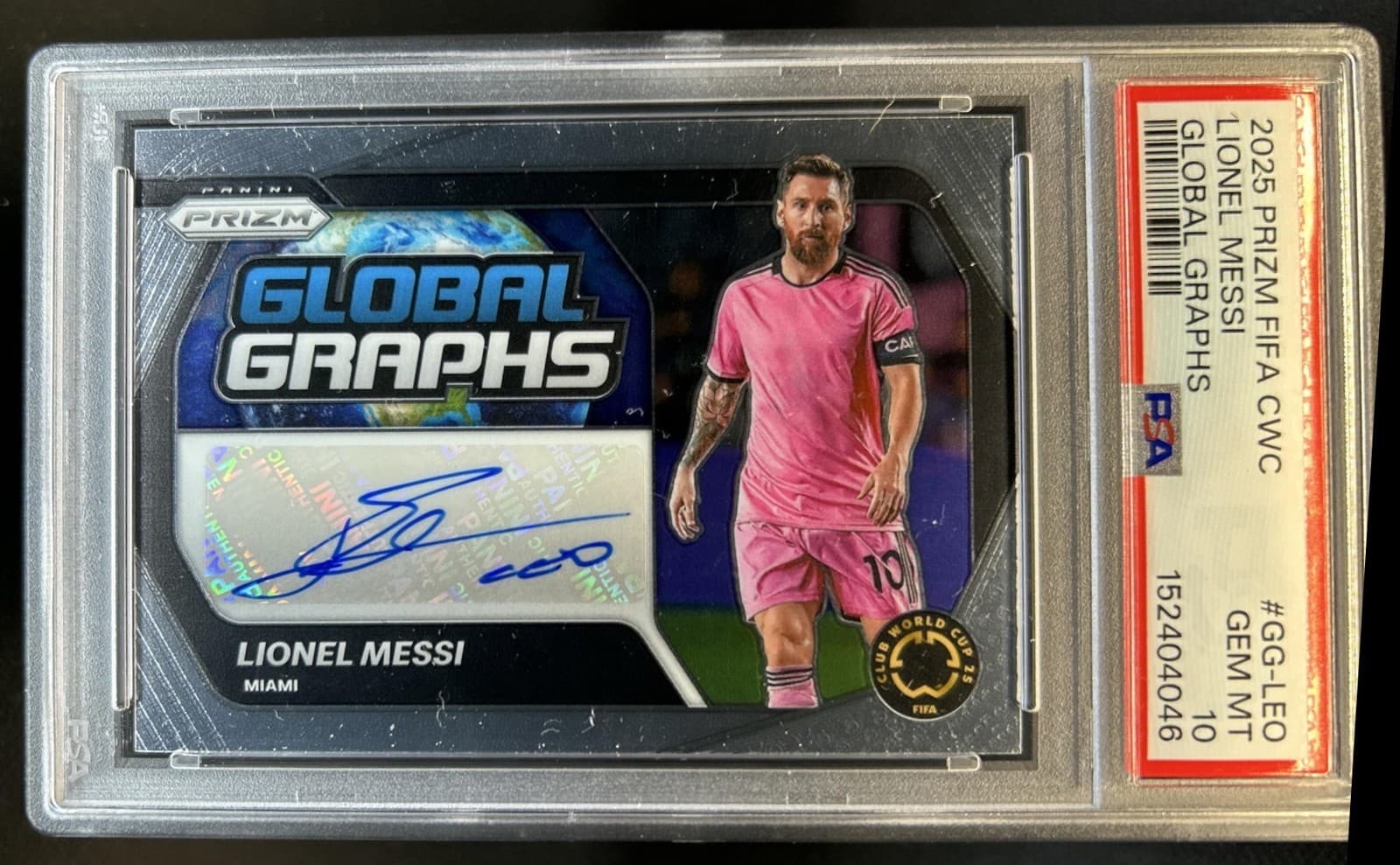 2025 Prizm FIFA Club World Cup Lionel Messi Global Graphs Auto #GG-LM PSA 10