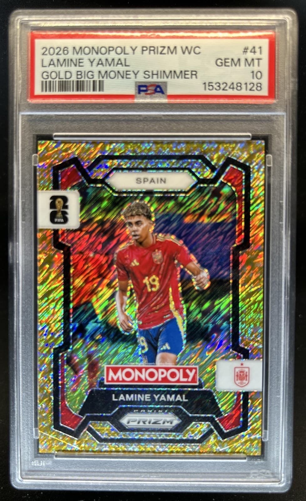 2026 Prizm Monopoly World Cup Lamine Yamal Gold Big Money Shimmer #/500 PSA 10