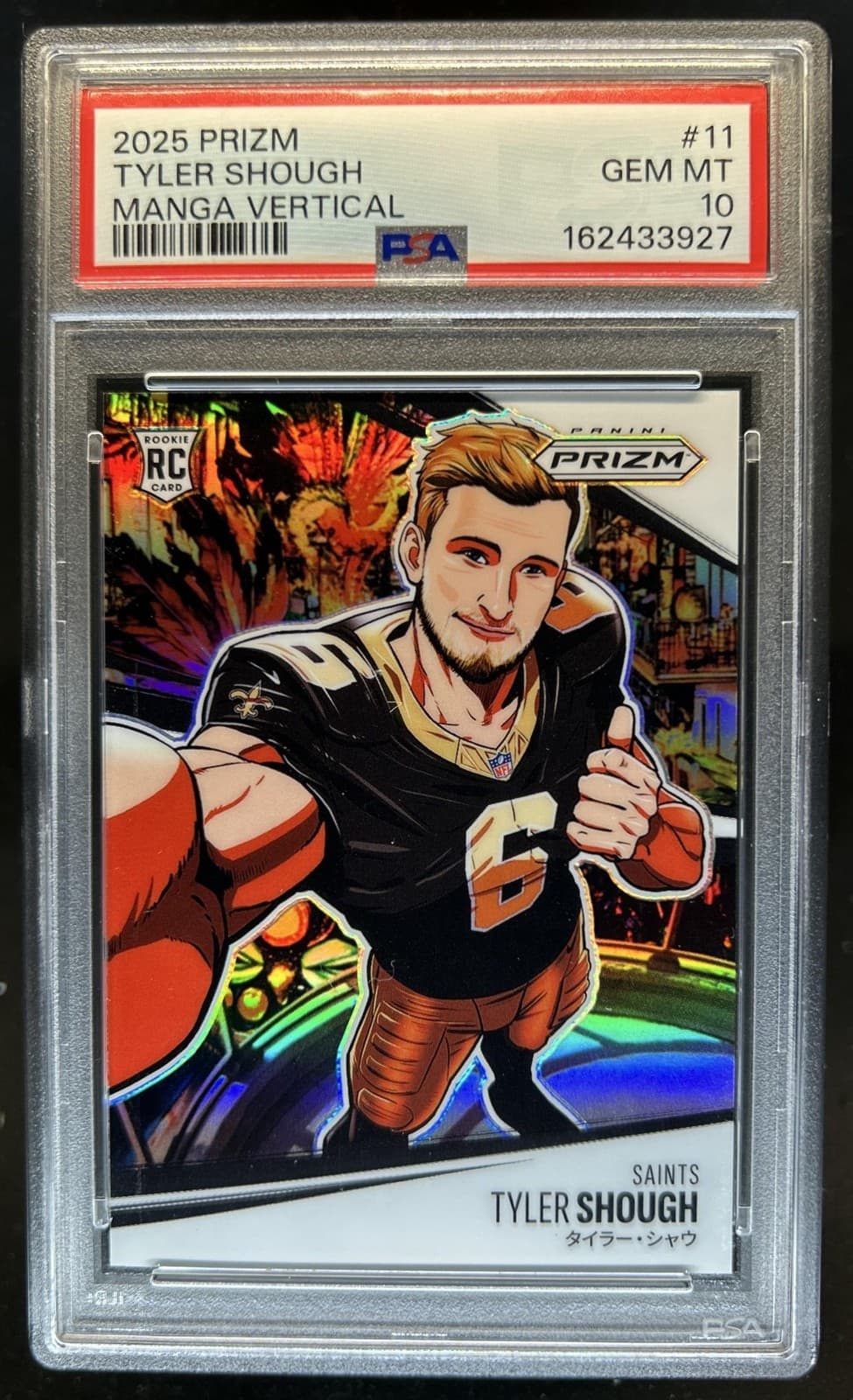 2025 Panini Prizm Tyler Shough Manga - Vertical RC SP Rookie #11 Saints PSA 10
