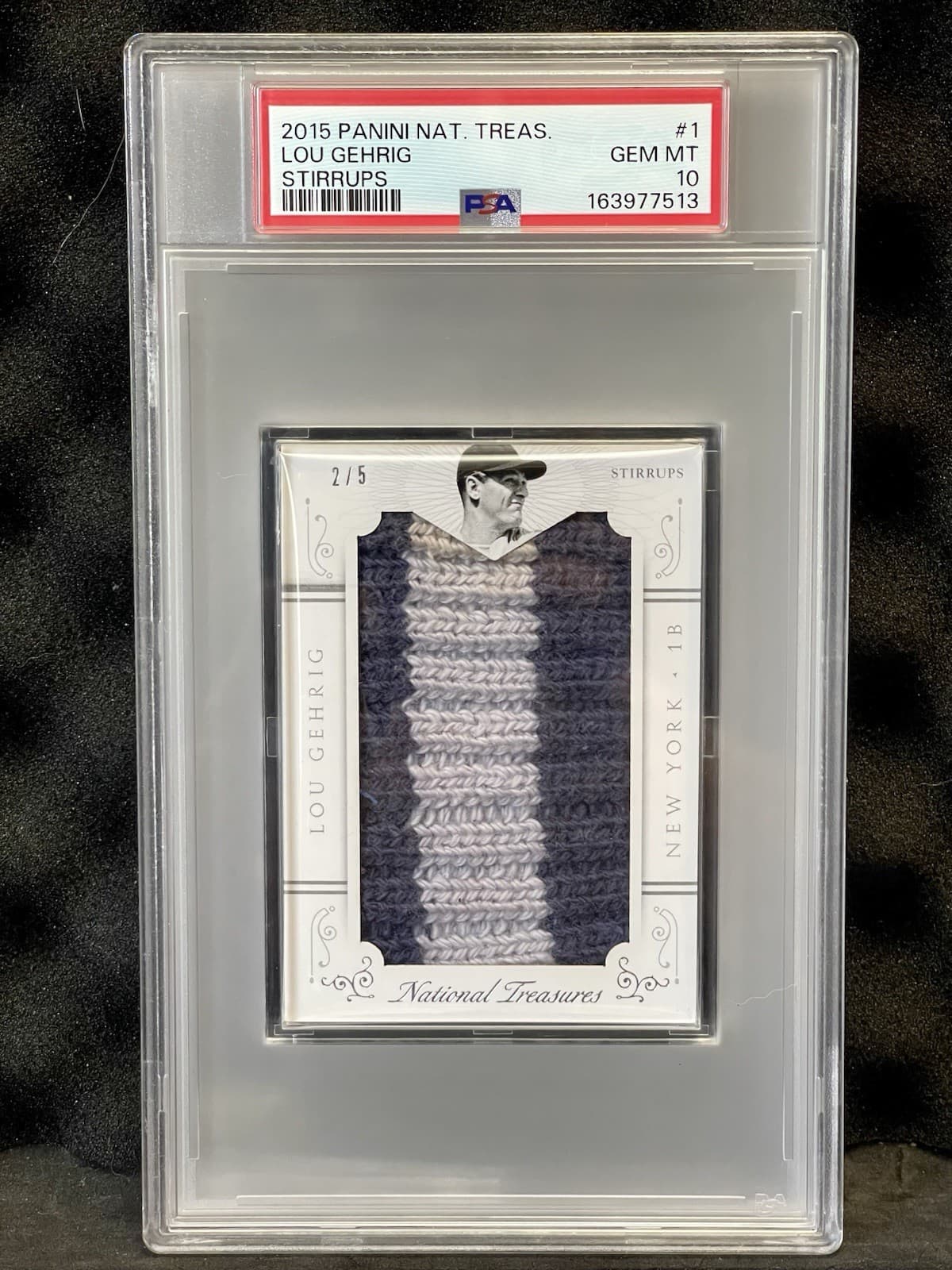 🔥Lou Gehrig Panini National Treasures 2/5 Game Worn Jersey Stirrup PSA 10 Pop 1