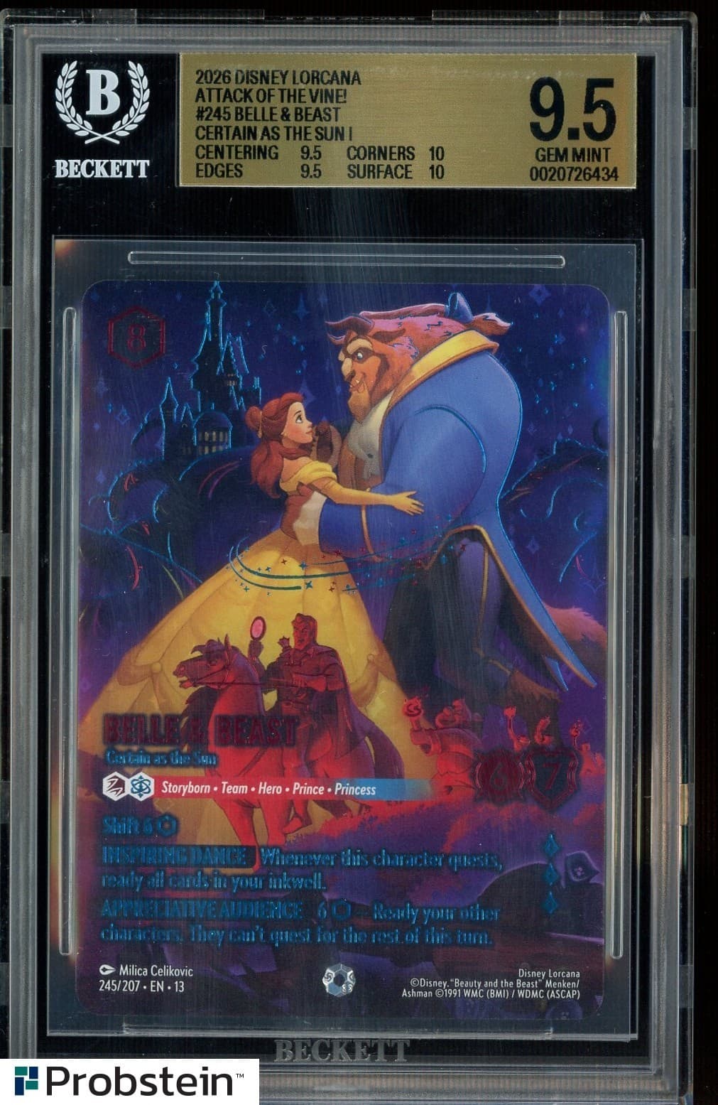 2026 Disney Lorcana EN 13 #245 Belle & Beast Certain as The Sun BGS 9.5 GEM MINT