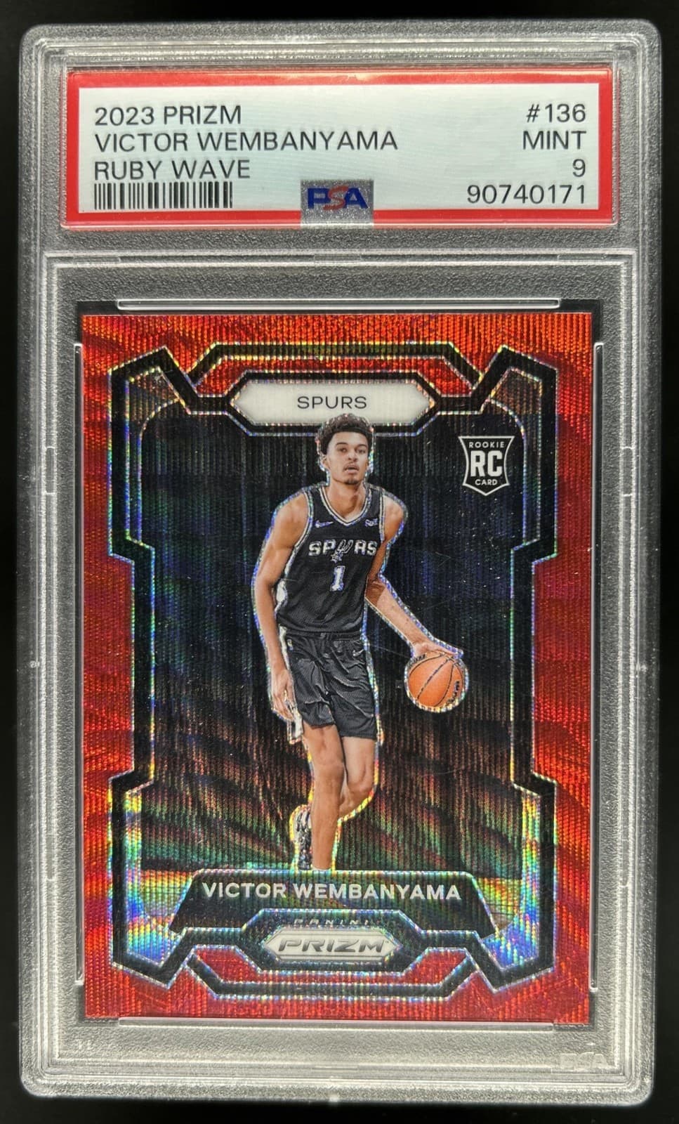 2023-24 Panini Prizm Victor Wembanyama Prizm Ruby Wave RC #136 Spurs PSA 9