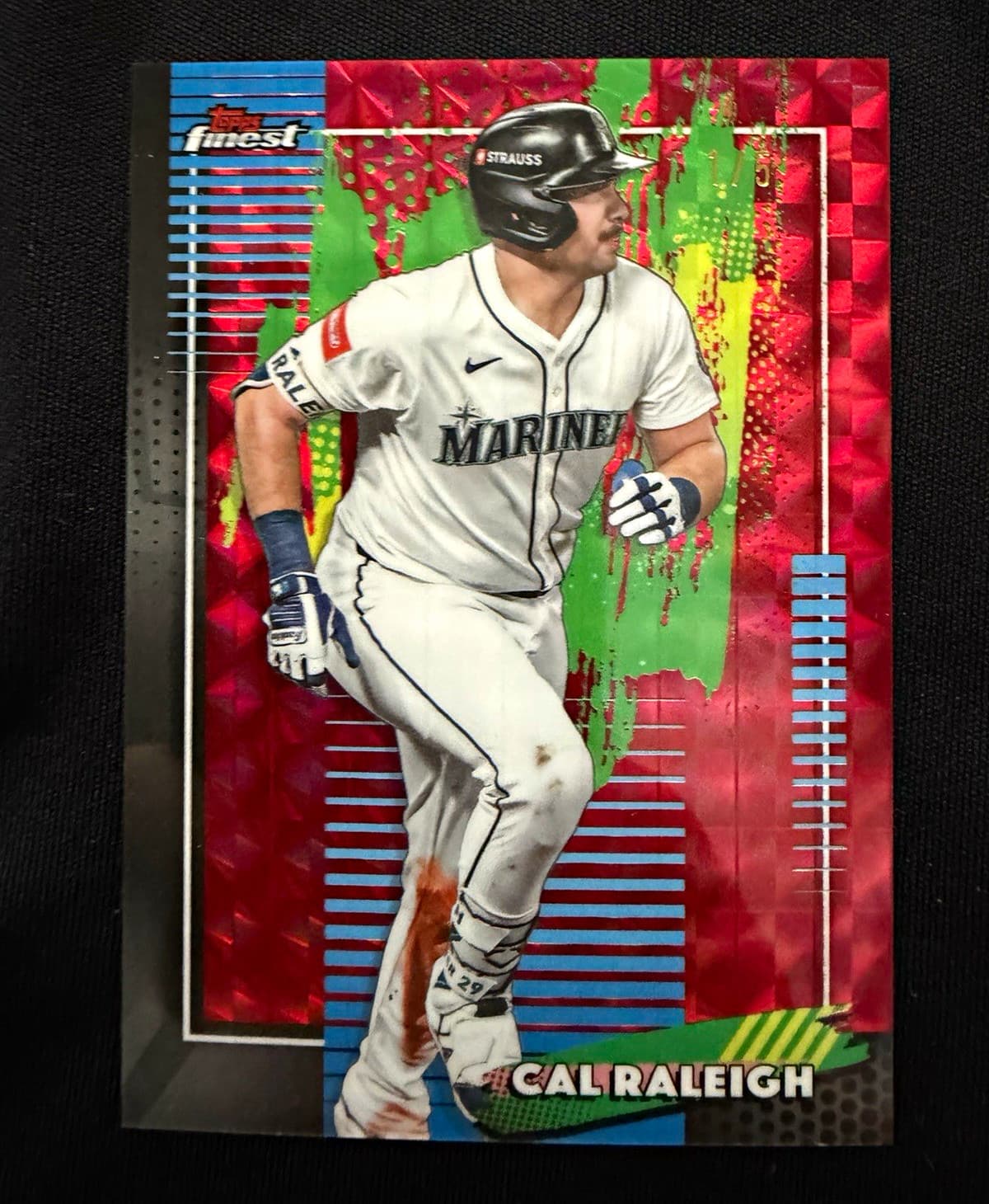 Topps Finest Cal Raleigh #33 Seattle Mariners Red Refractor Baseball Card 1/5