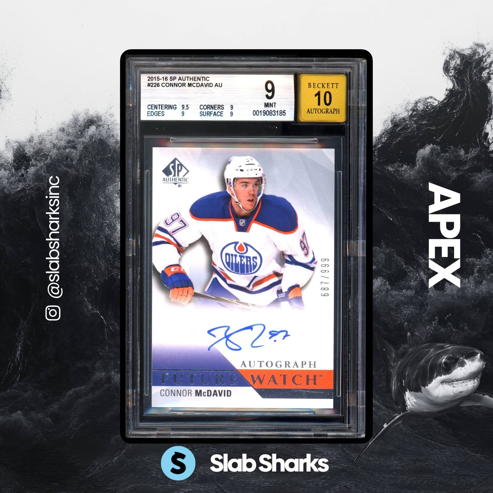 2015 SP AUTHENTIC #226 CONNOR MCDAVID FUTURE WATCH AUTO 10 ROOKIE RC /999 BGS 9