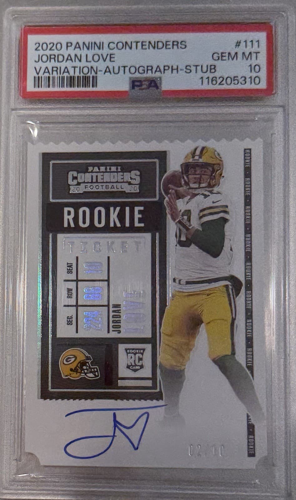 2020 Panini Contender Rookie Ticket Jordan Love. 2/10 Rookie Patch Auto. Packers