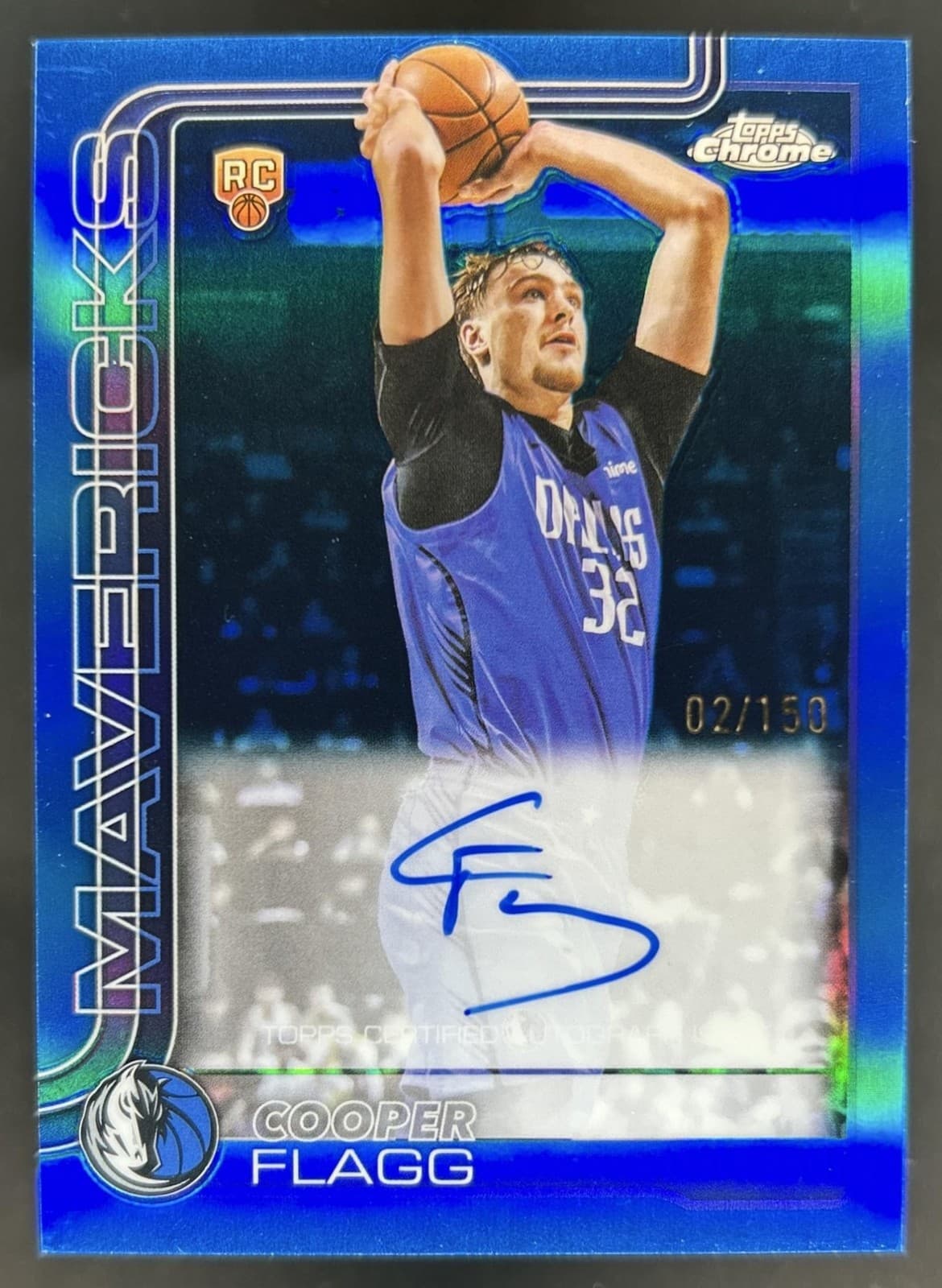 2025-26 Topps Chrome Cooper Flagg Rookie Auto Blue Refractor RC #/150 Mavericks