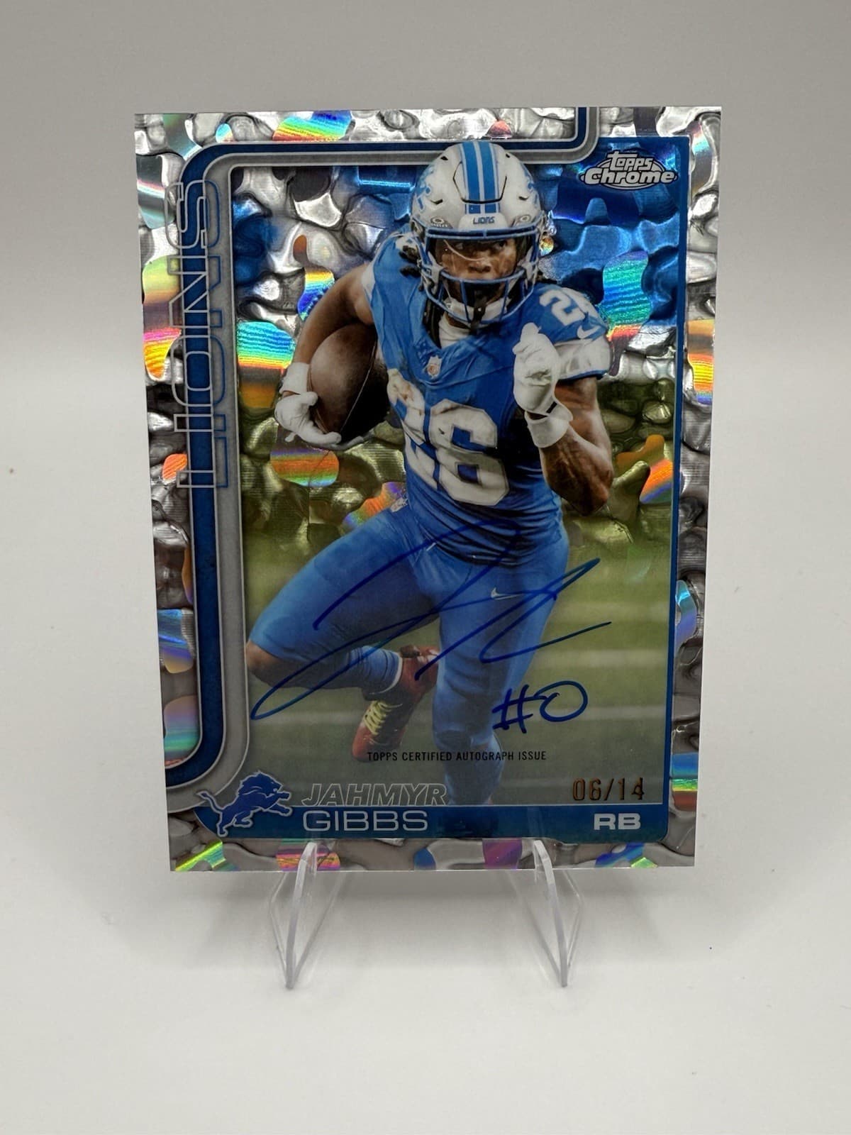 Jahmyr Gibbs 2025 Topps Chrome FDI Molten Mercury Auto /14 #BA-JG