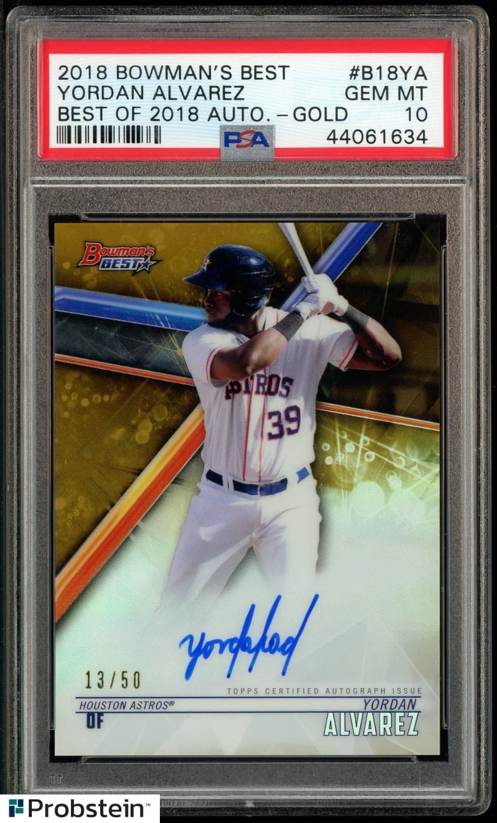2018 Bowman's Best Yordan Alvarez RC Rookie GOLD REFRACTOR #/50 PSA 10