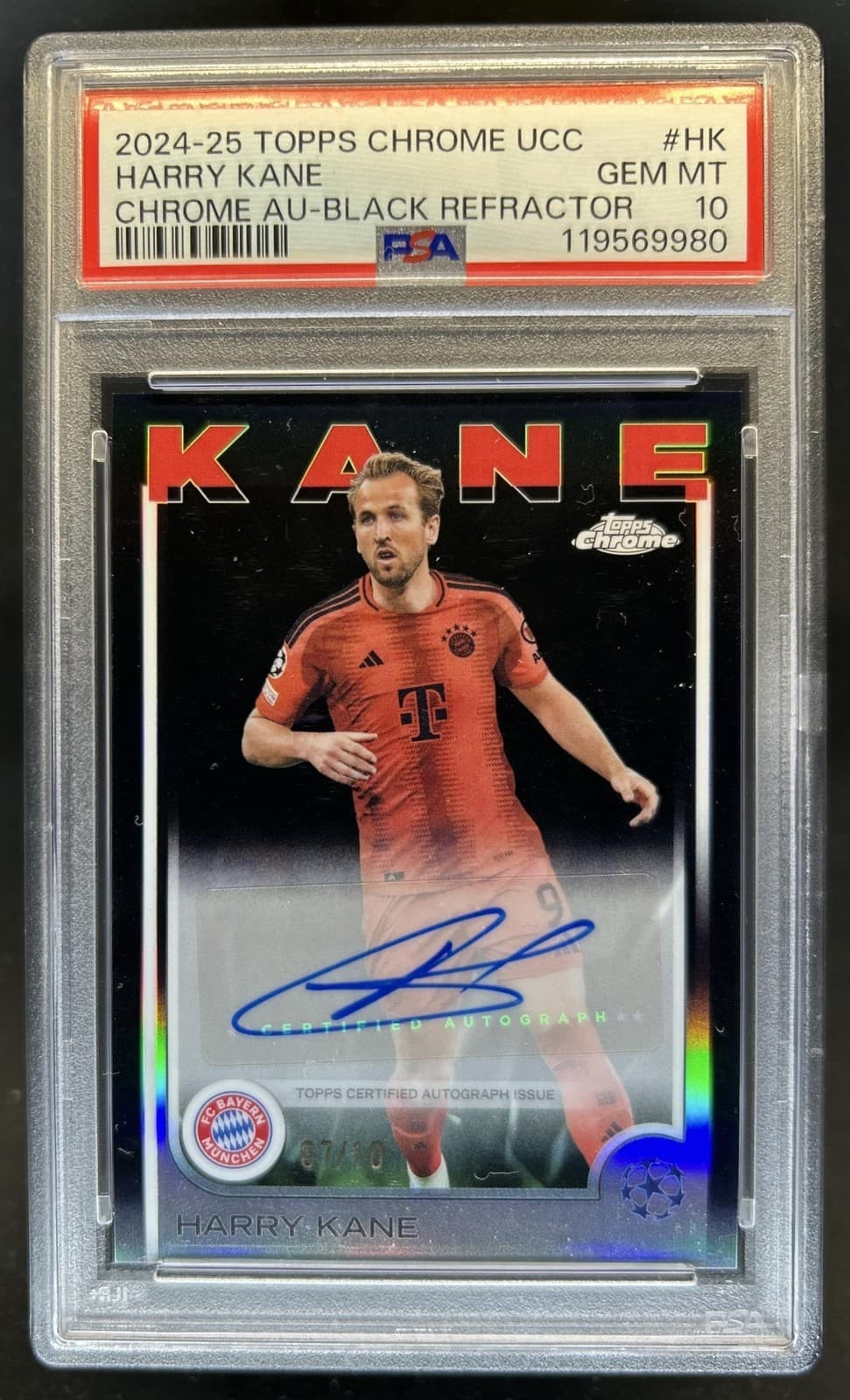 2024-25 Topps Chrome UEFA Harry Kane Auto Black Refractor #/10 PSA 10 GEM MINT