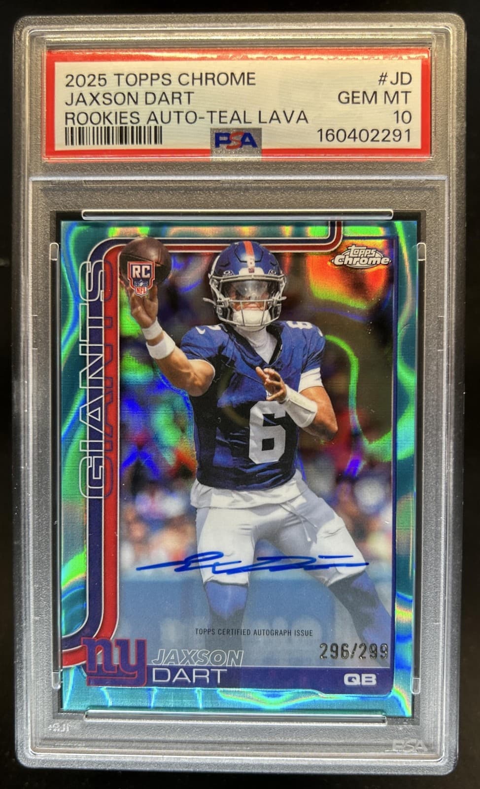 2025 Topps Chrome Jaxson Dart Rookie Auto Teal Lava Refractor RC #/299 PSA 10