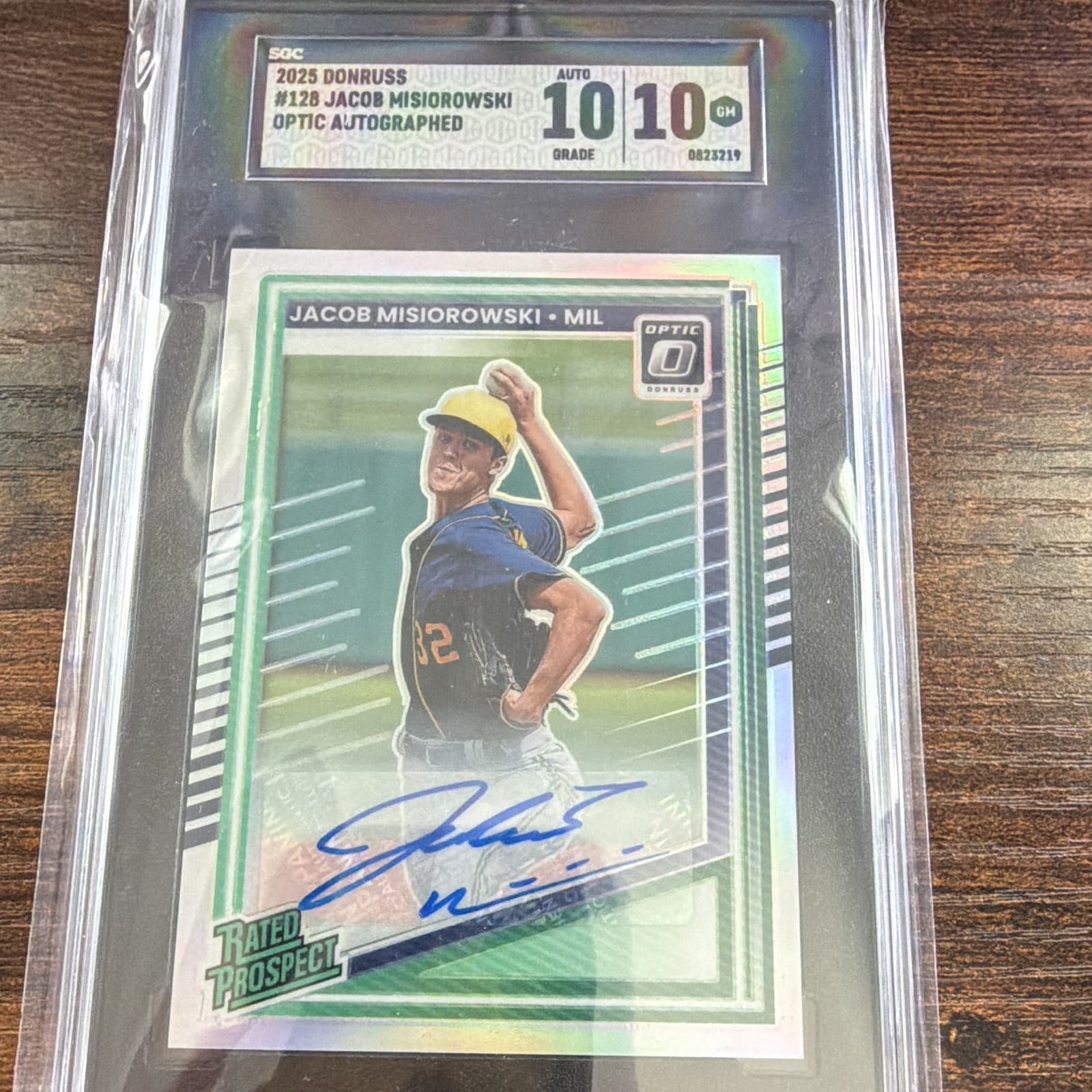 Donruss Optic 2025 Jacob Misiorowski Brewers #128 Rated Prospect Auto SGC 10