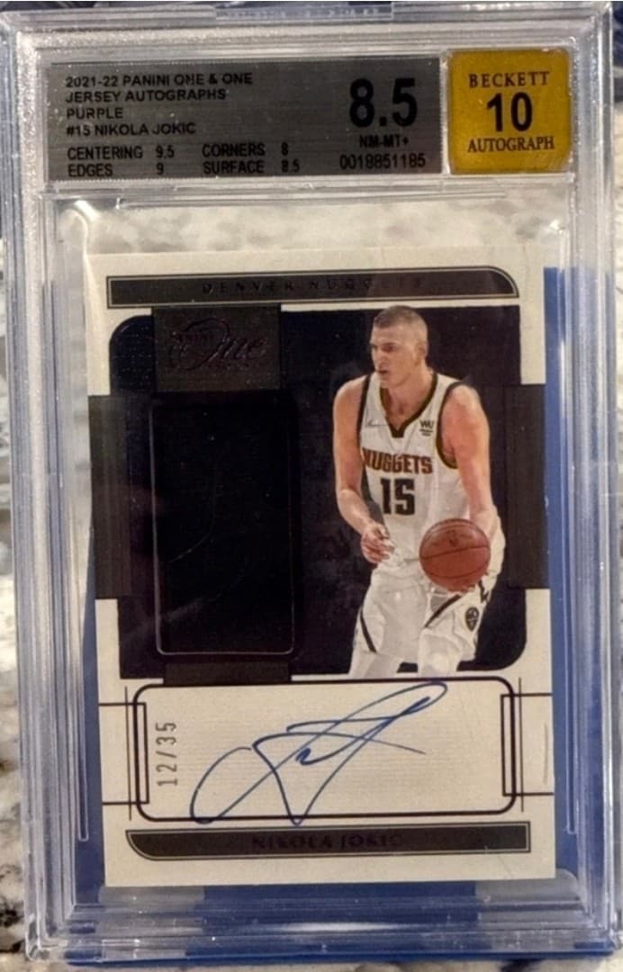 2021-22 Panini One And One Nikola Jokic #JA-NJK Patch Jersey Purple Auto /35