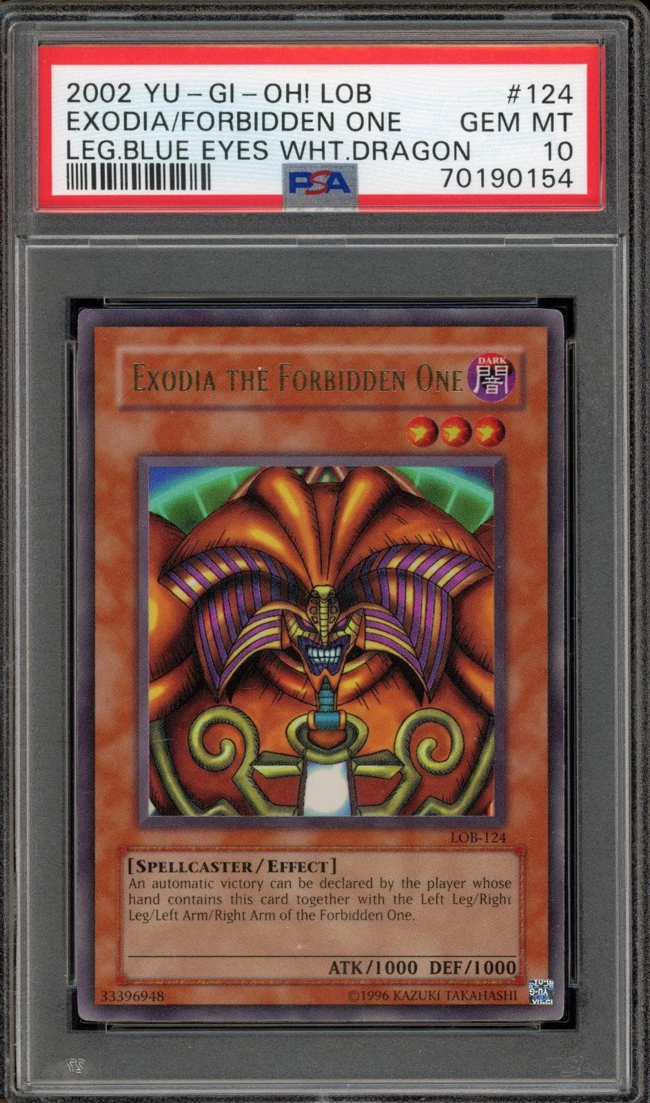 Yugioh Exodia The Forbidden One Legend Of Blue Eyes LOB-124 PSA 10