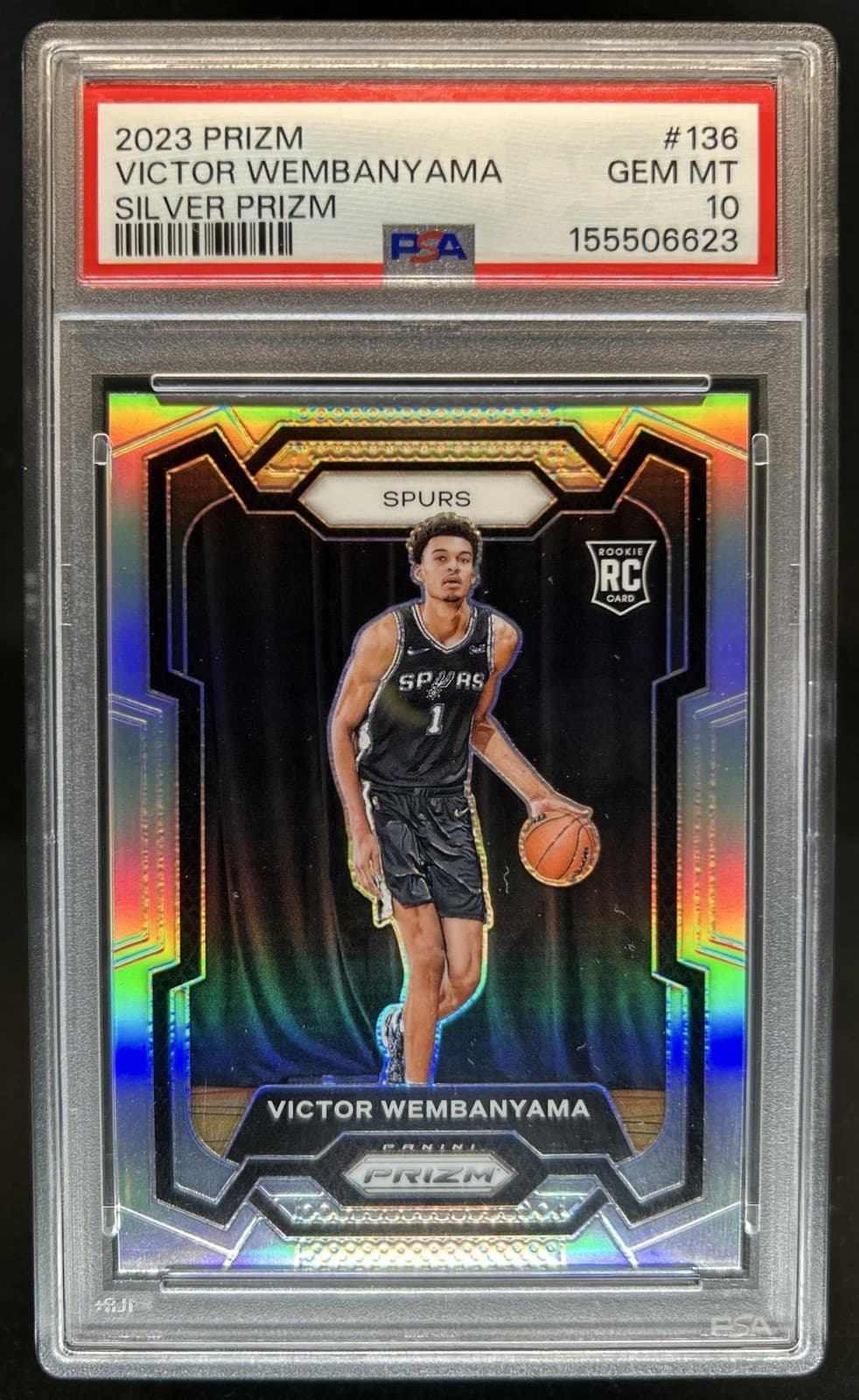 2023-24 Panini Prizm Victor Wembanyama Prizm Silver Rookie RC #136 Spurs PSA 10