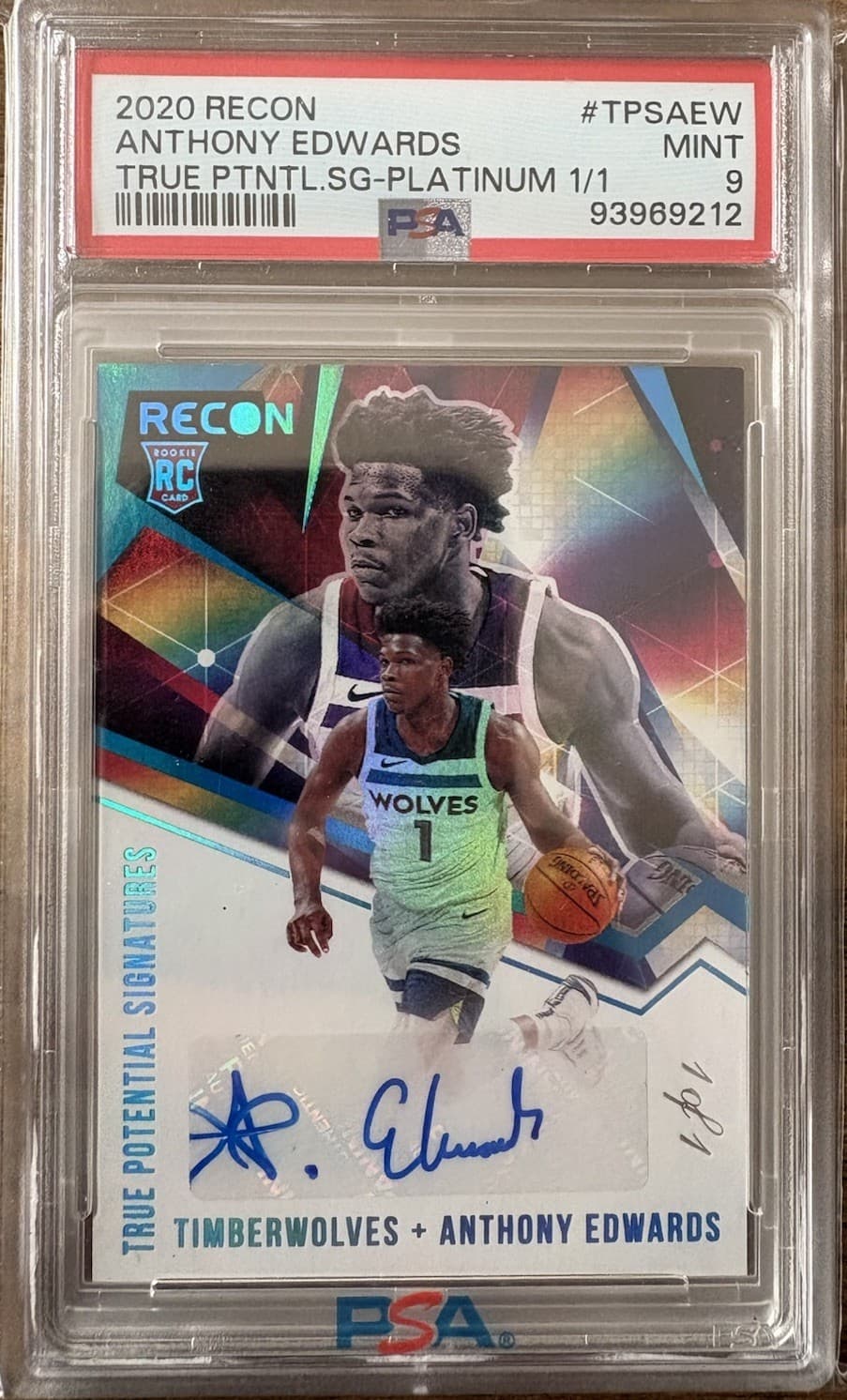 2020 PANINI RECON TRUE POTENTIAL ANTHONY EDWARDS ROOKIE AUTO PSA 9 MINT 1/1 RC
