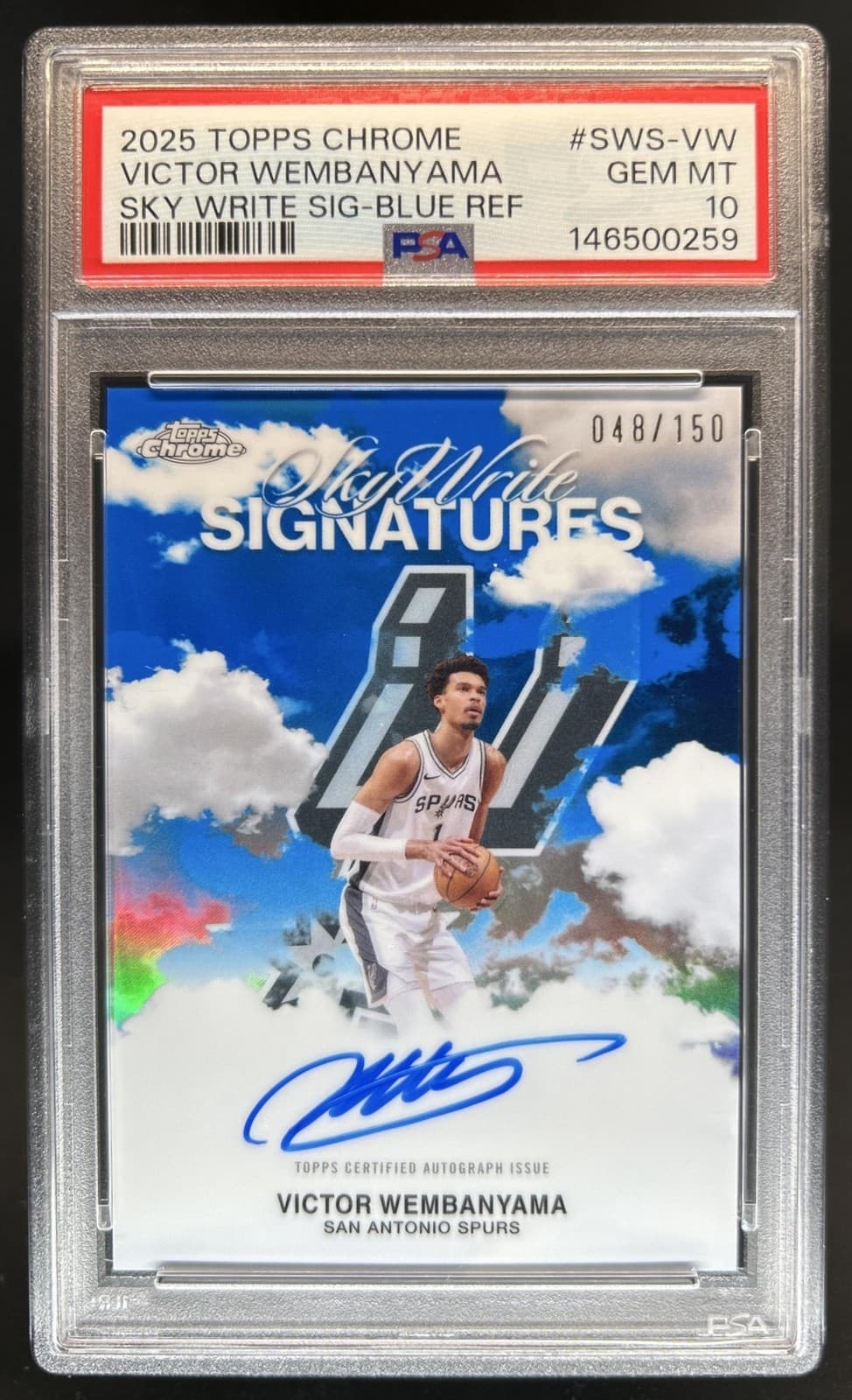 2025-26 Topps Chrome Victor Wembanyama SkyWrite Signatures Blue Auto /150 PSA 10