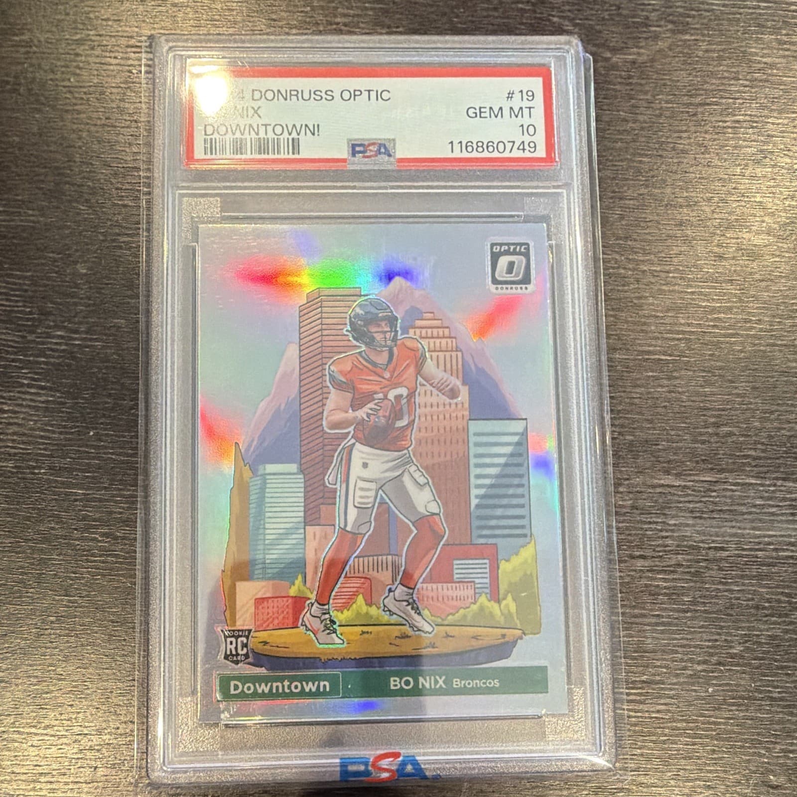 Panini 2024 Donruss Optic Downtown! Bo Nix #19 Rookie Broncos PSA 10