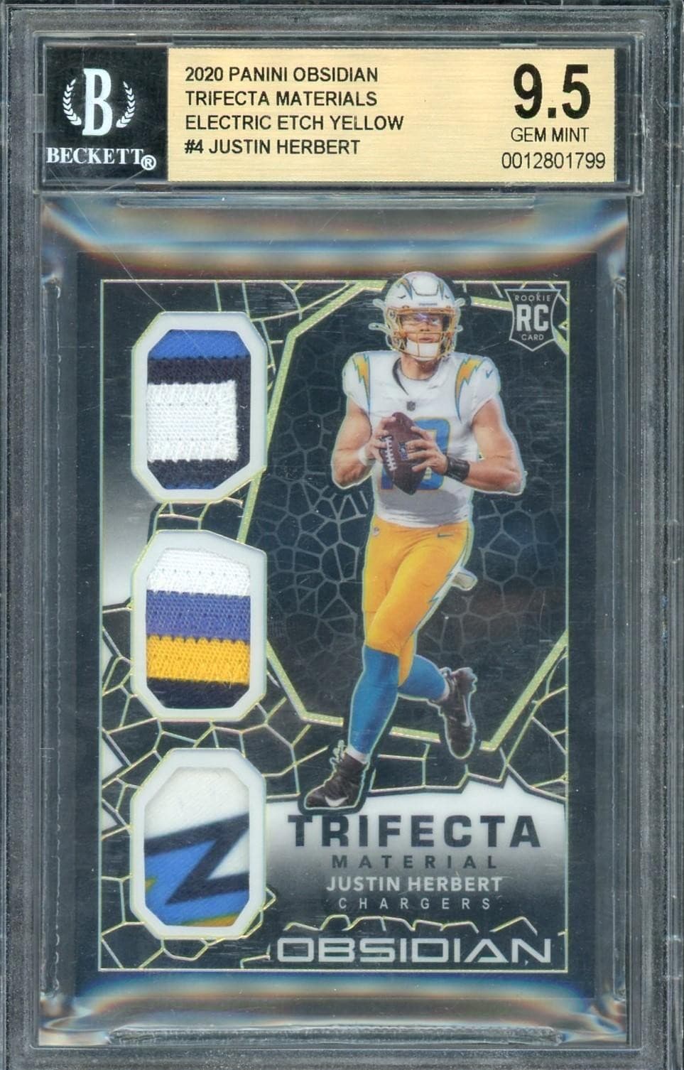 2020 Obsidian Justin Herbert Trifecta Materials Electric Etch Yellow /25 BGS 9.5