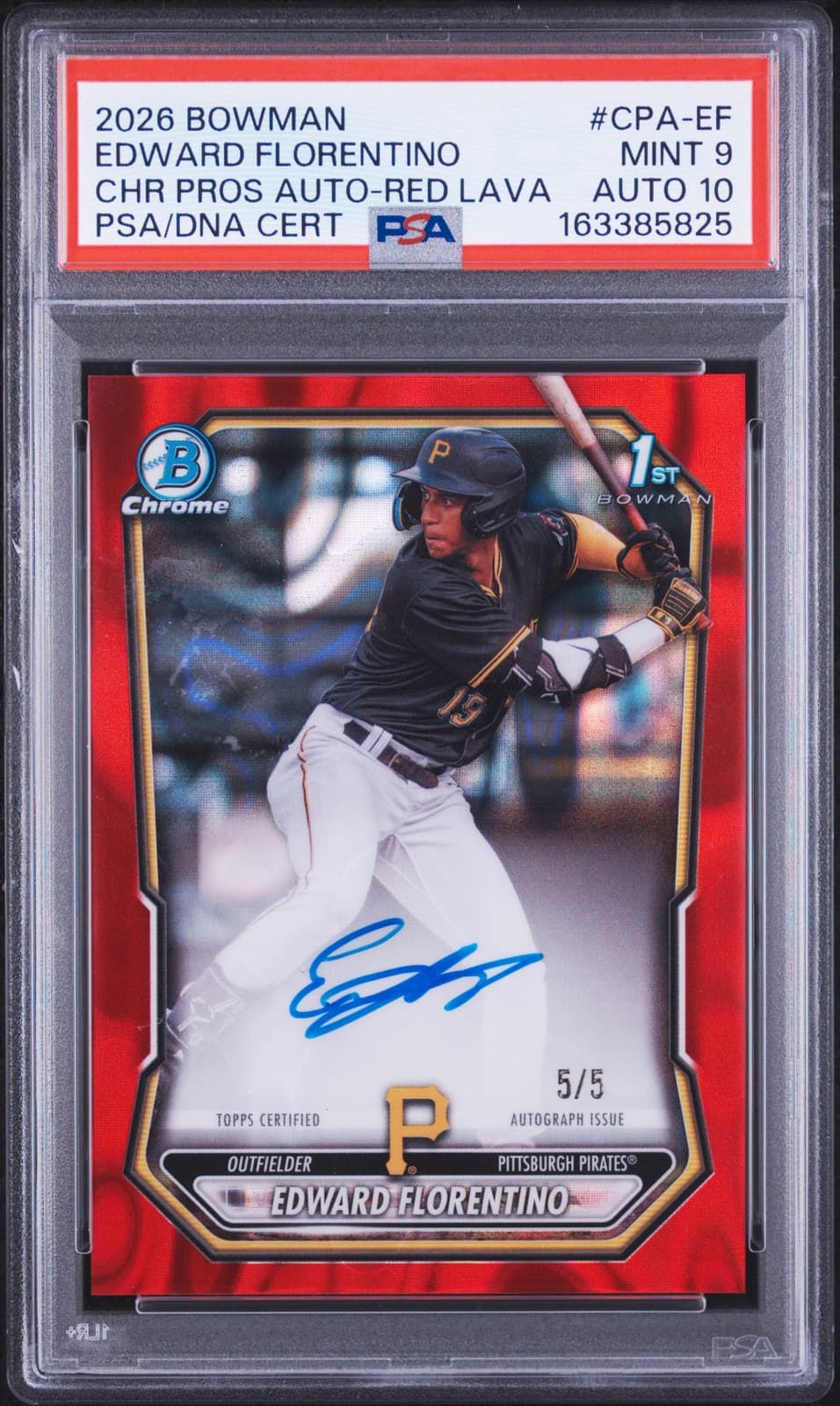 2026 Bowman Chrome Prospect Auto Red Lava Edward Florentino 5/5 Psa 9 Auto 10