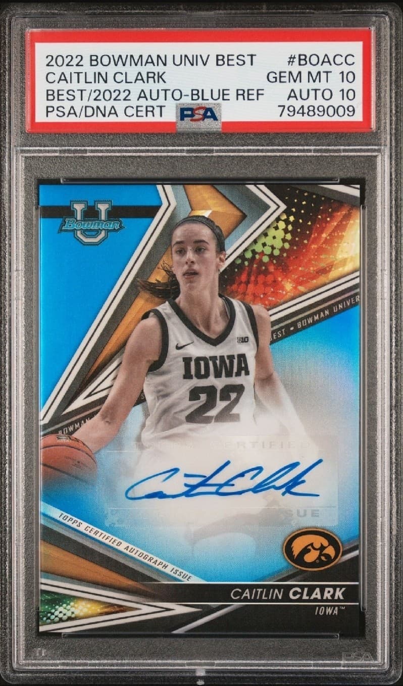 Topps 2022-23 Bowman U Best Caitlin Clark  RC Blue Refractor 79/150 PSA10 AUT010