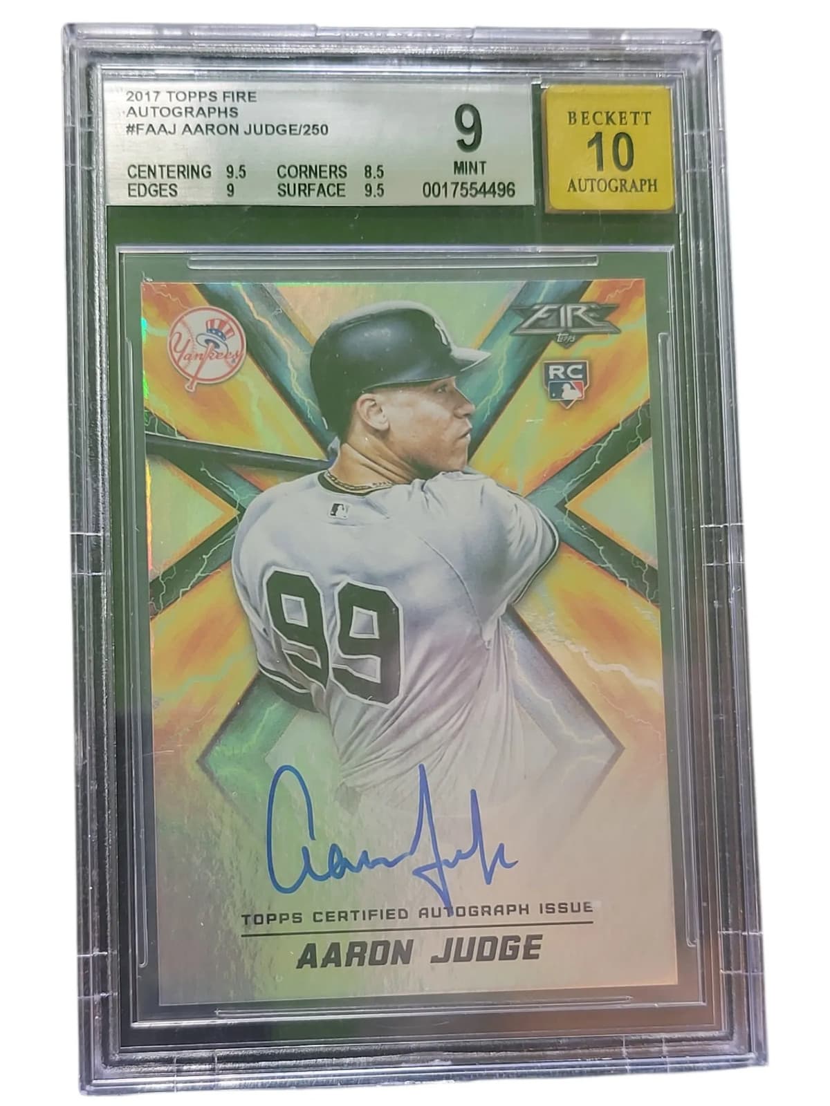 2017 Topps Fire Autographs Aaron Judge #FAAJ /250 BGS 9 Auto 10