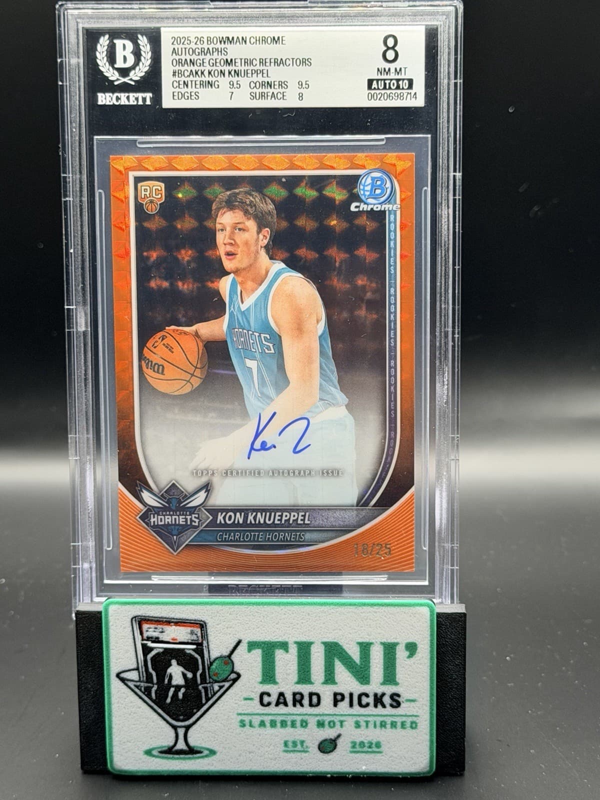 Topps 2025-26 Bowman Chrome Kon Knueppel Hornets RC Auto Orange Geo /25 BCA-KK