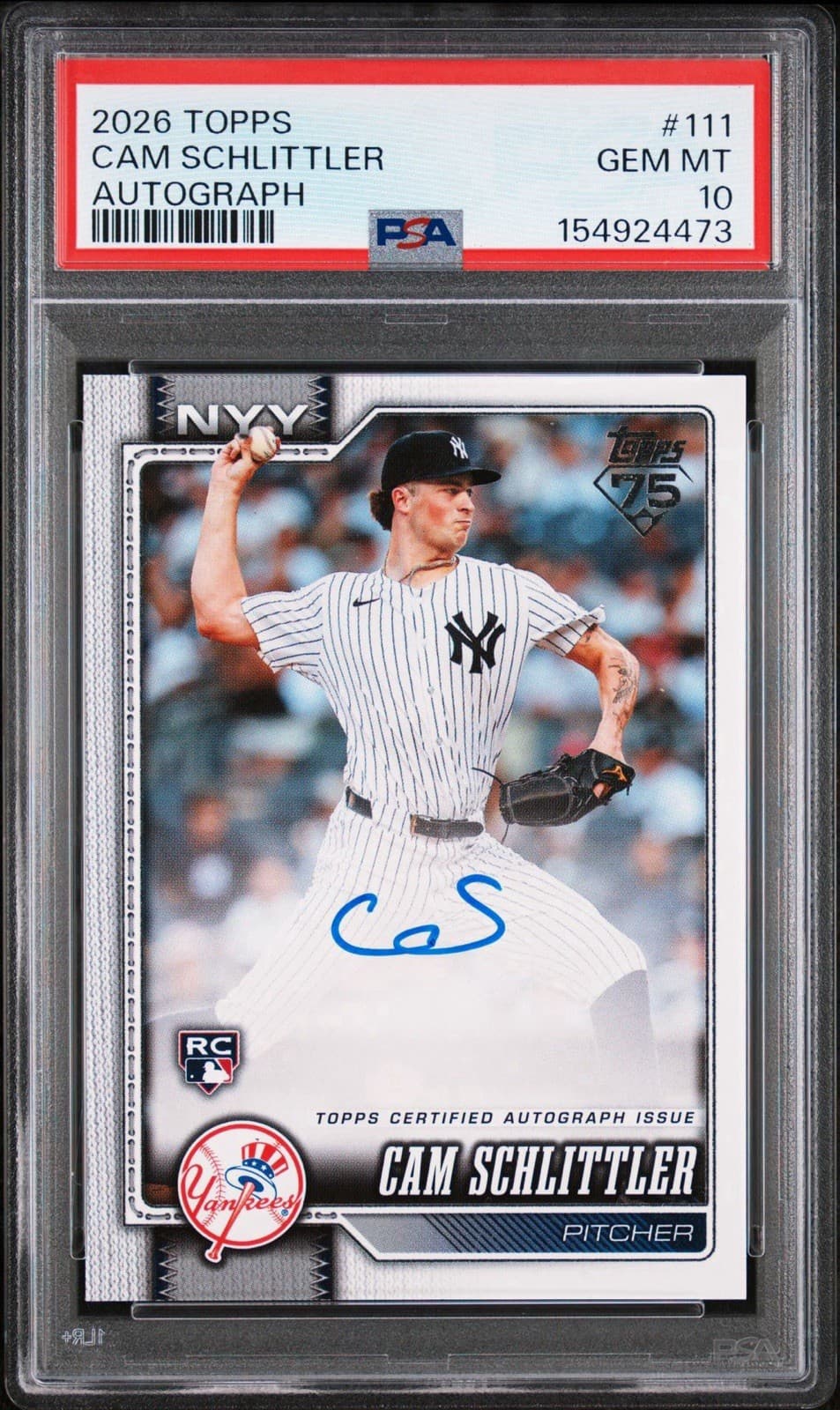 2026 Topps Series 1 New York Yankees Cam Schlittler Rookie Auto PSA 10 LOW POP