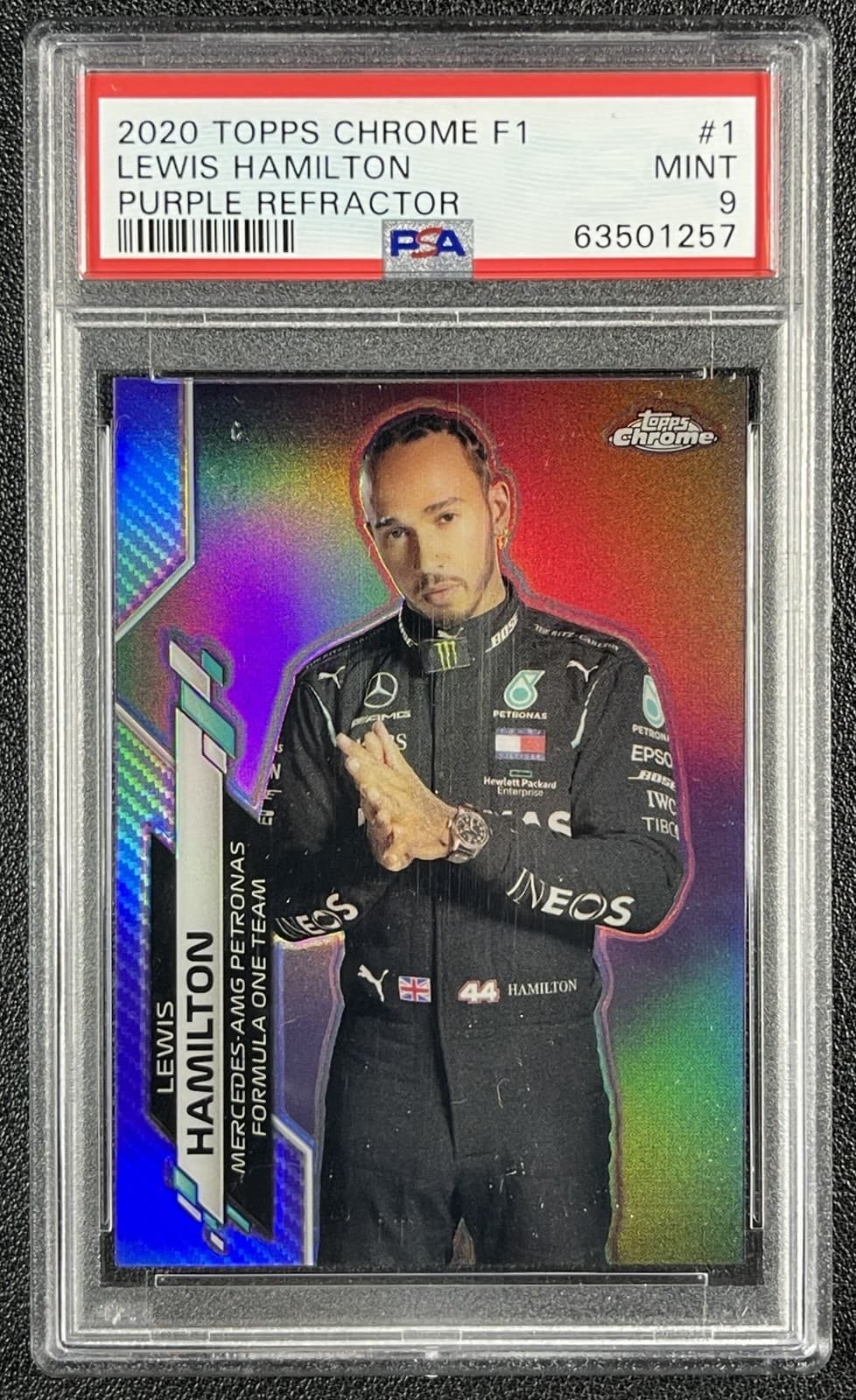 Lewis Hamilton Psa 9 2020 Topps Chrome F1 #1 Purple Refractor 340/399