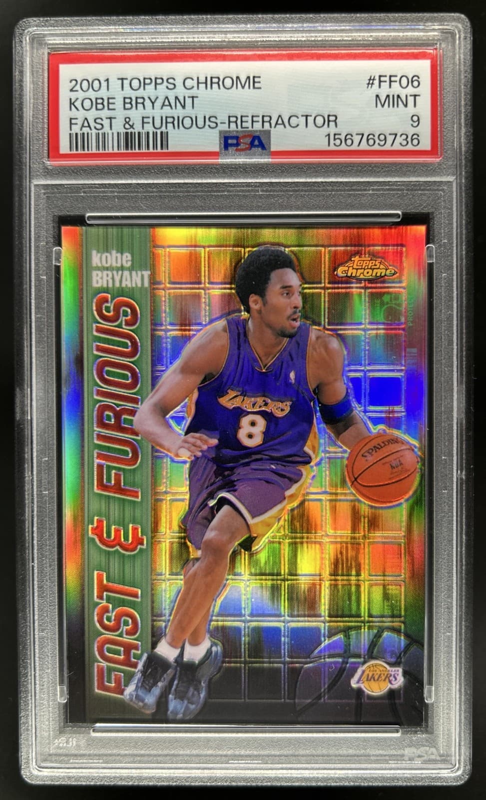 2001-02 Topps Chrome Kobe Bryant Fast and Furious Refractor #FF06 Lakers PSA 9