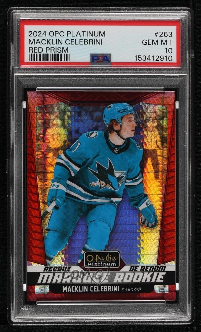 2024 O-Pee-Chee Platinum Red Prism 111/199 Macklin Celebrini #263 PSA 10 Rookie