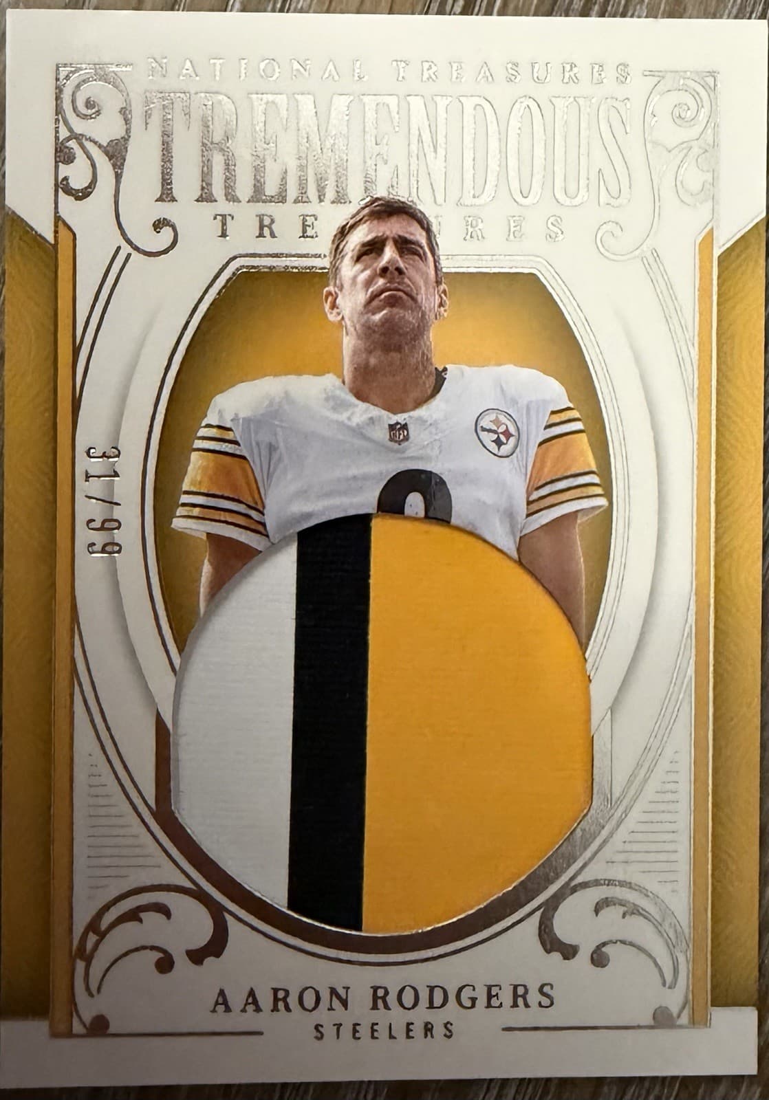 2025 Panini National Treasures Football Aaron Rodgers Tremendous Treasures /99 