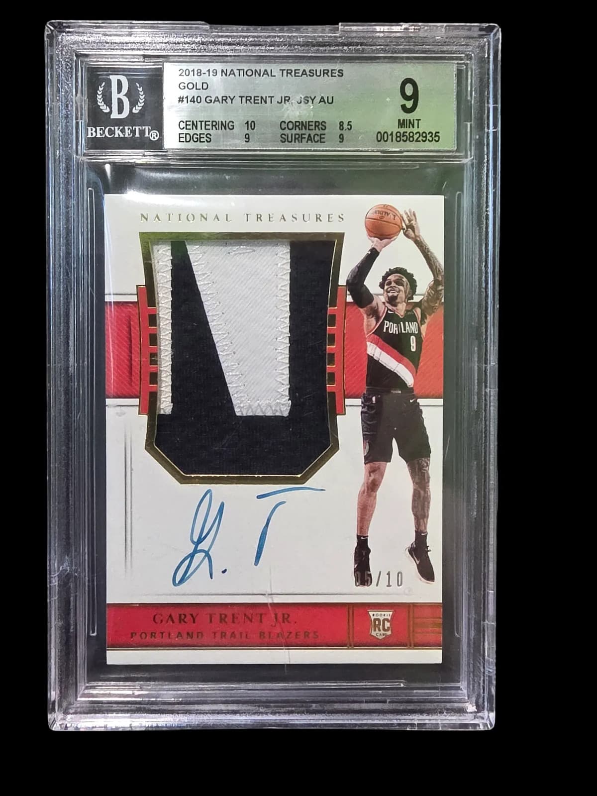 2018 Panini National Treasures Gold Gary Trent Jr. JSY #140 BGS 9 Auto 9