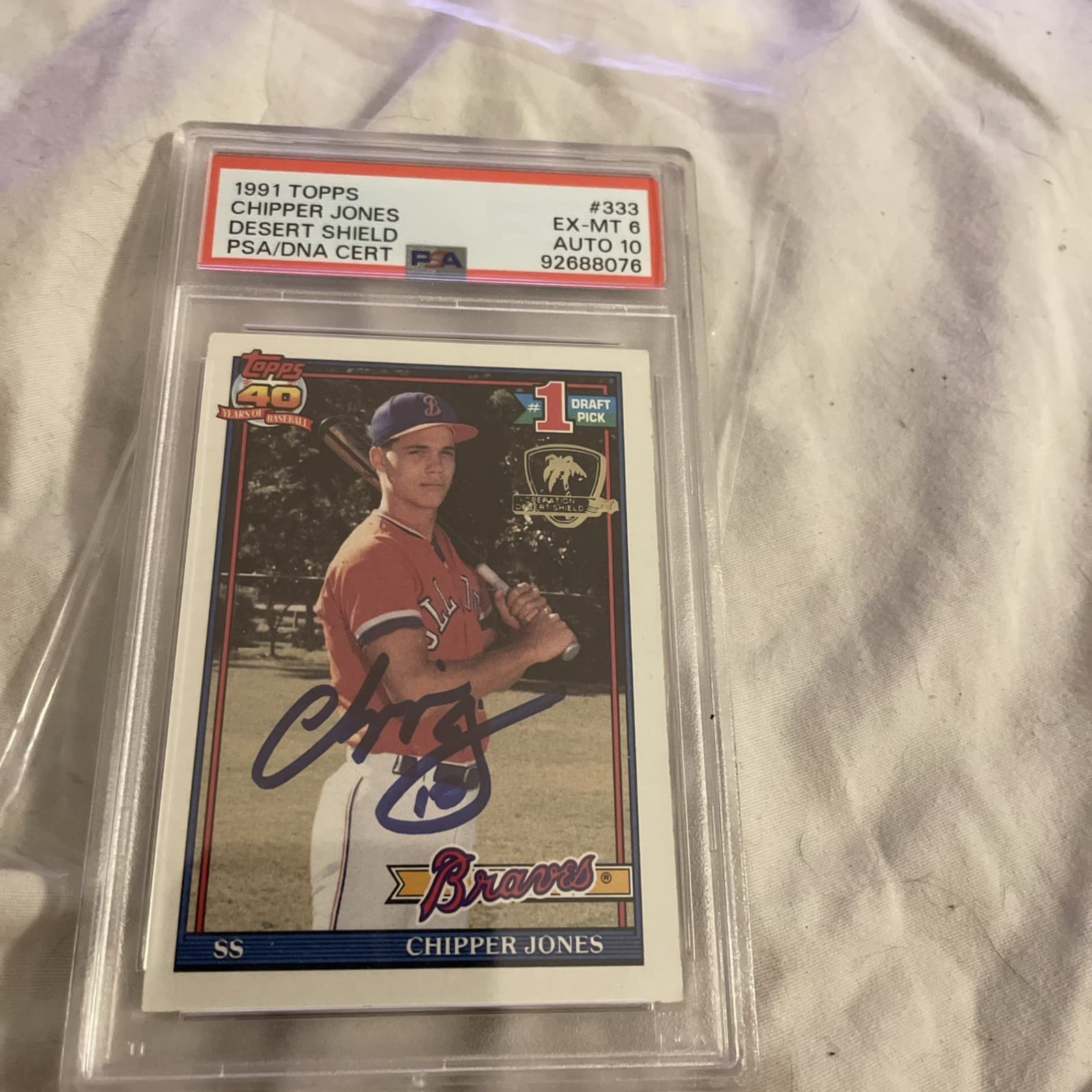 1991 Topps Chipper Jones Desert Shield Psa/dna Cert Autograph🔥psa6🔥auto10🔥