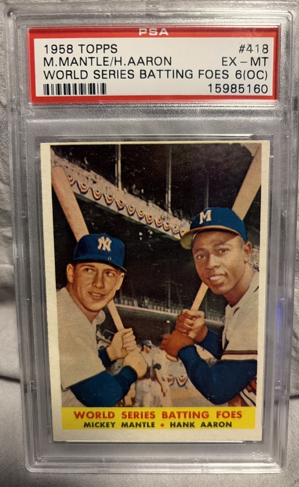 1958 Topps Mantle/Aaron World Series Batting Foes #418 PSA 6 (oc)