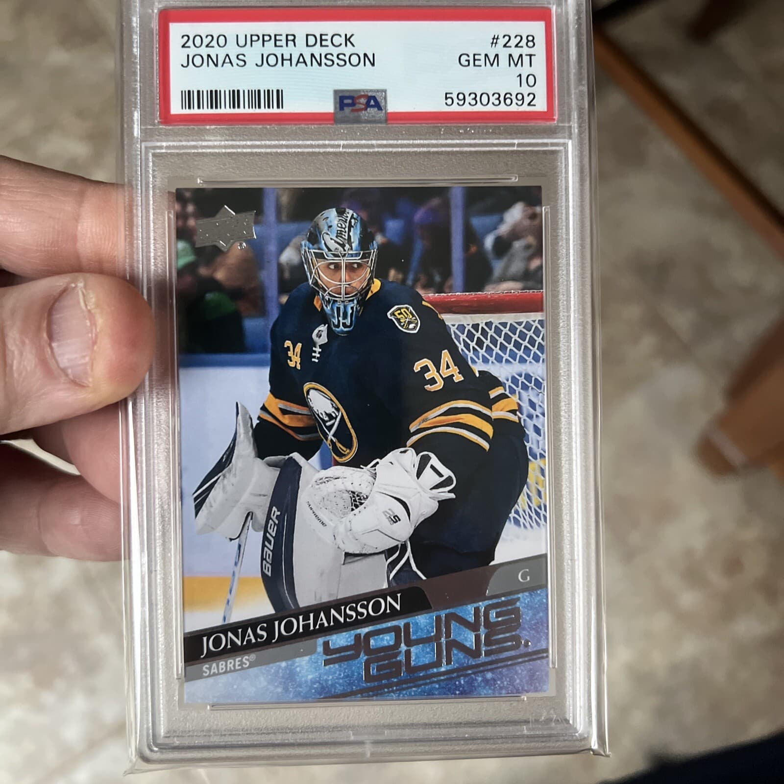 2020 Upper Deck Hockey #228 Jonas Johansson Young Guns Rookie RC PSA 10