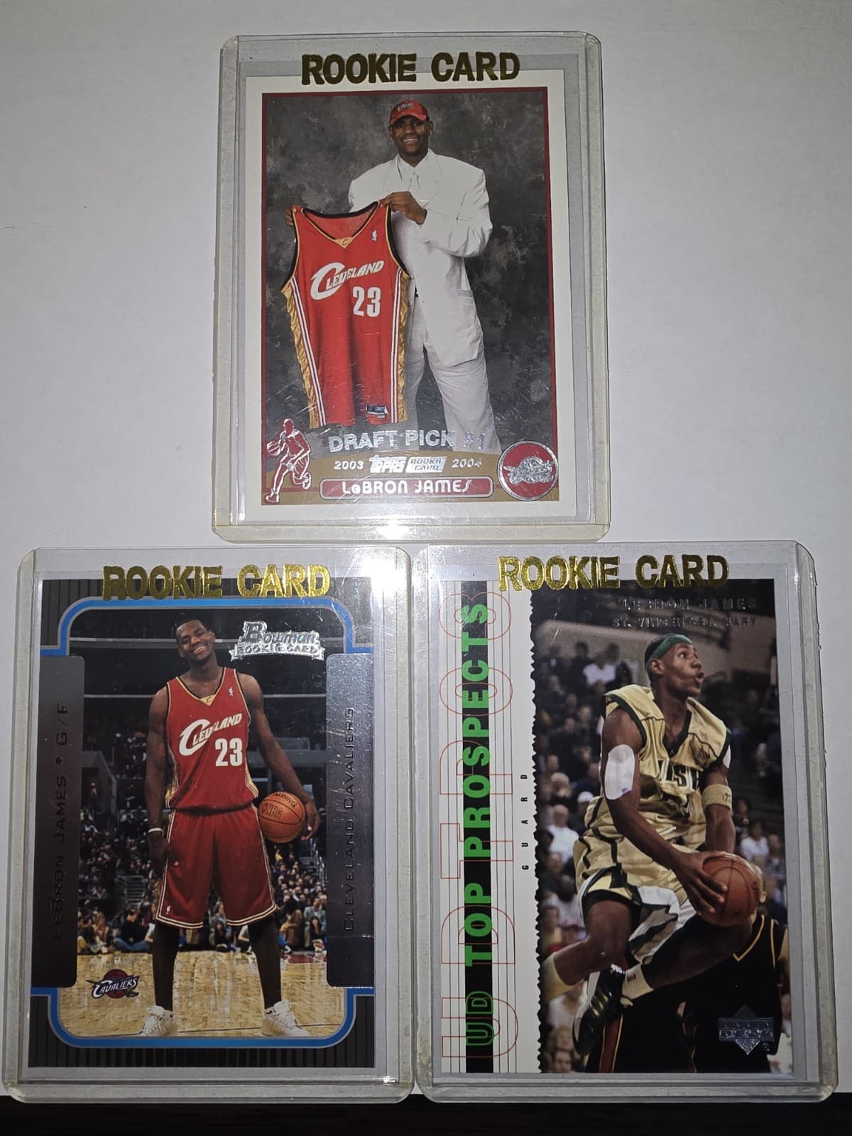 3 LeBron James Rookies! Topps #221, Bowman #123, Upper Deck #3 No Reserve