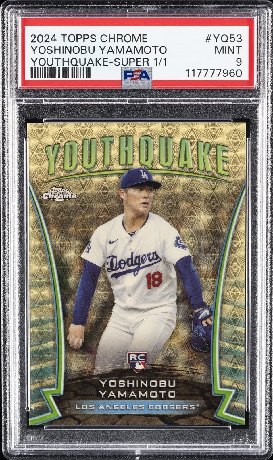 2024 TOPPS CHROME YOUTHQUAKE SUPERFRACTOR YOSHINOBU YAMAMOTO RC 1/1 PSA 9