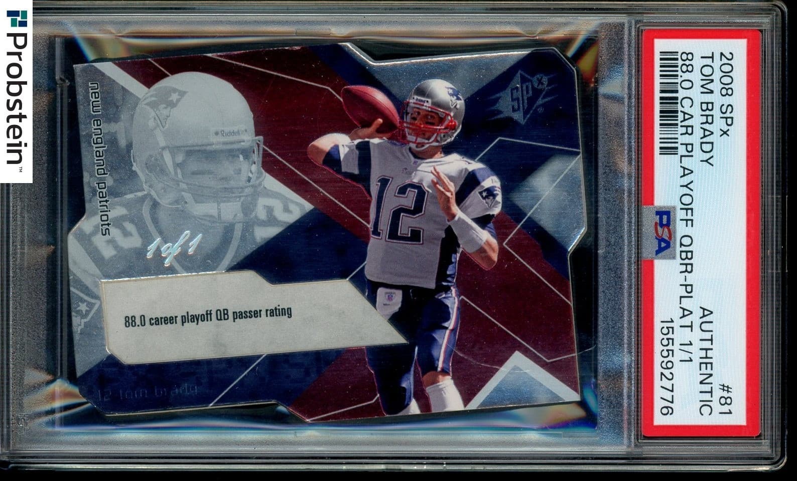 2008 SPx Platinum #81 Tom Brady 88.0 Career Playoff QB 1/1 PSA Authentic