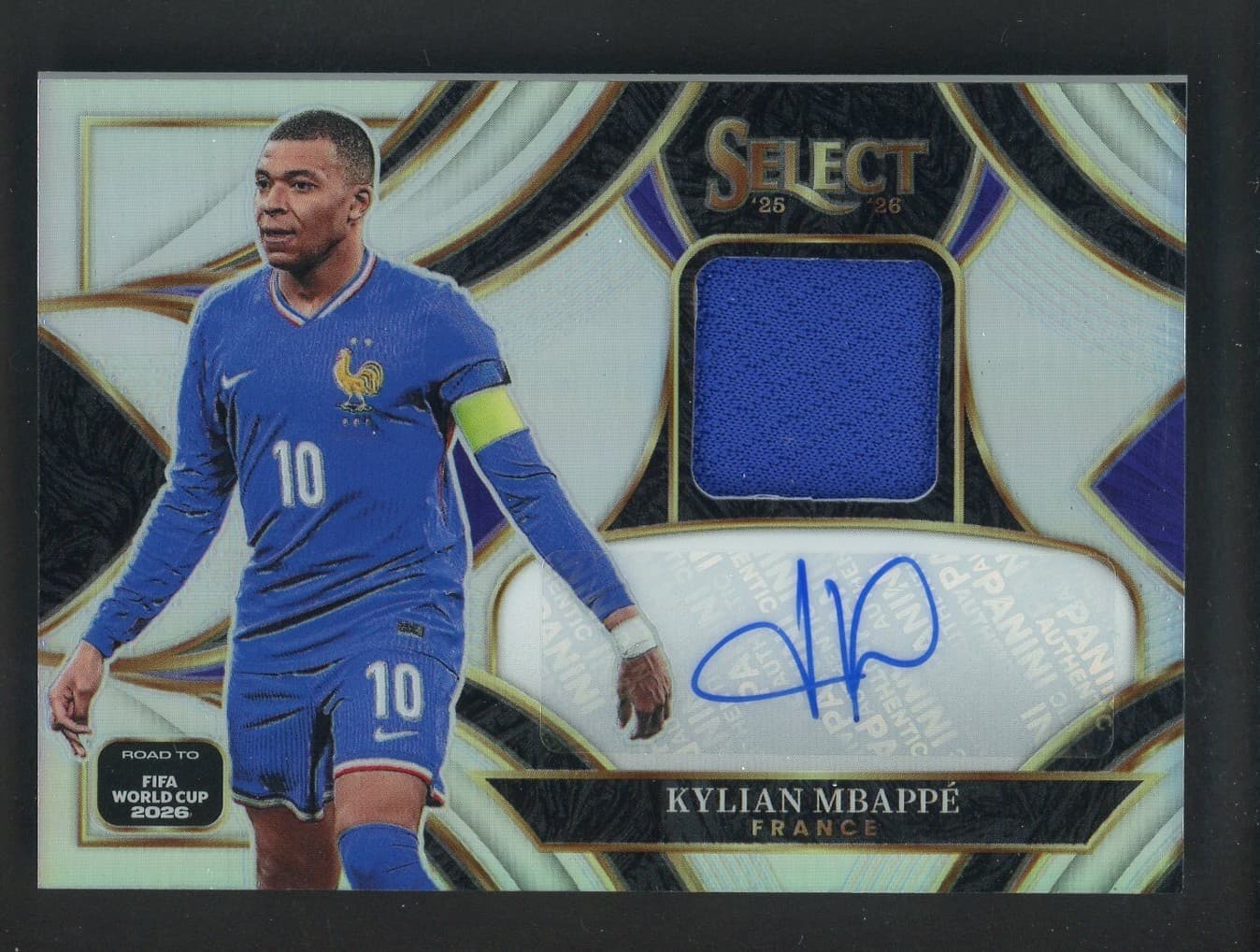 2025-26 Panini Select World Cup Soccer Silver Prizm Kylian Mbappe Jersey AUTO
