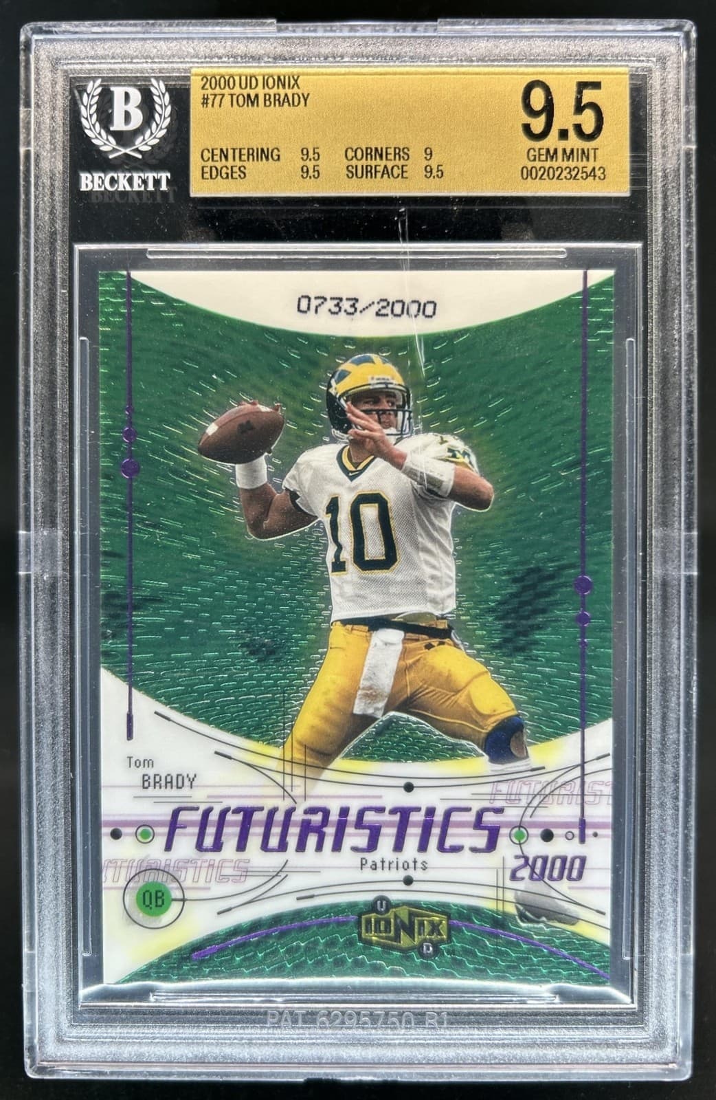 2000 Upper Deck Ionix Tom Brady Rookie RC Futuristics #/2000 Patriots BGS 9.5