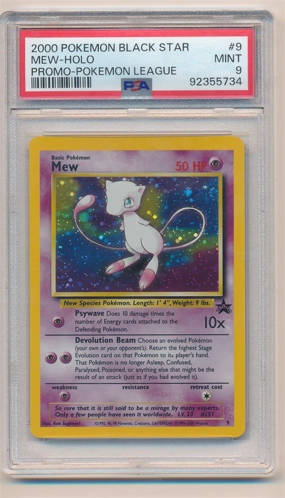 Mew 2000 Pokemon Black Star Holo Promo Pokemon League #9 Psa 9 Mint