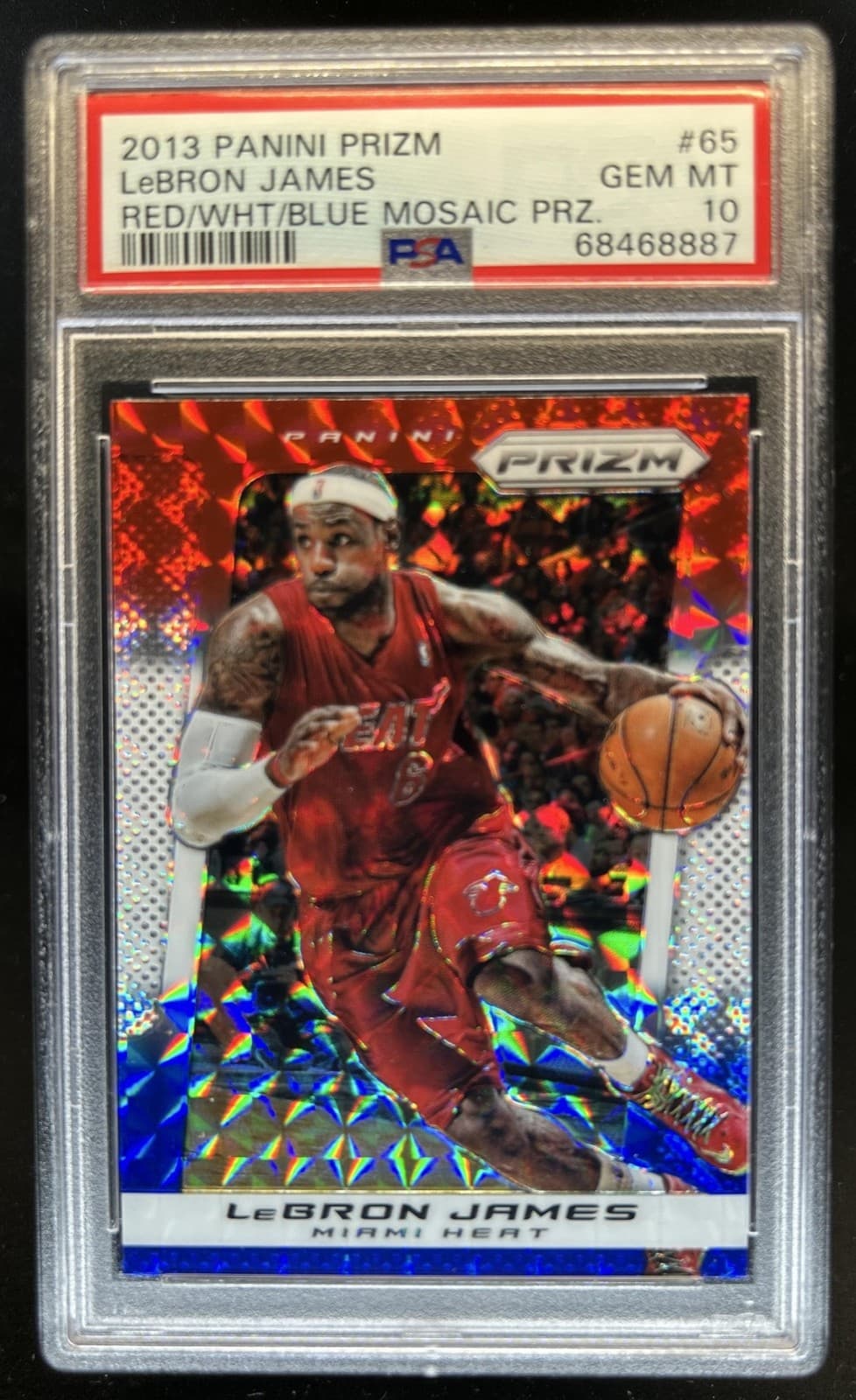 2013-14 Panini Prizm LeBron James Prizm Red White and Blue Mosaic #65 PSA 10