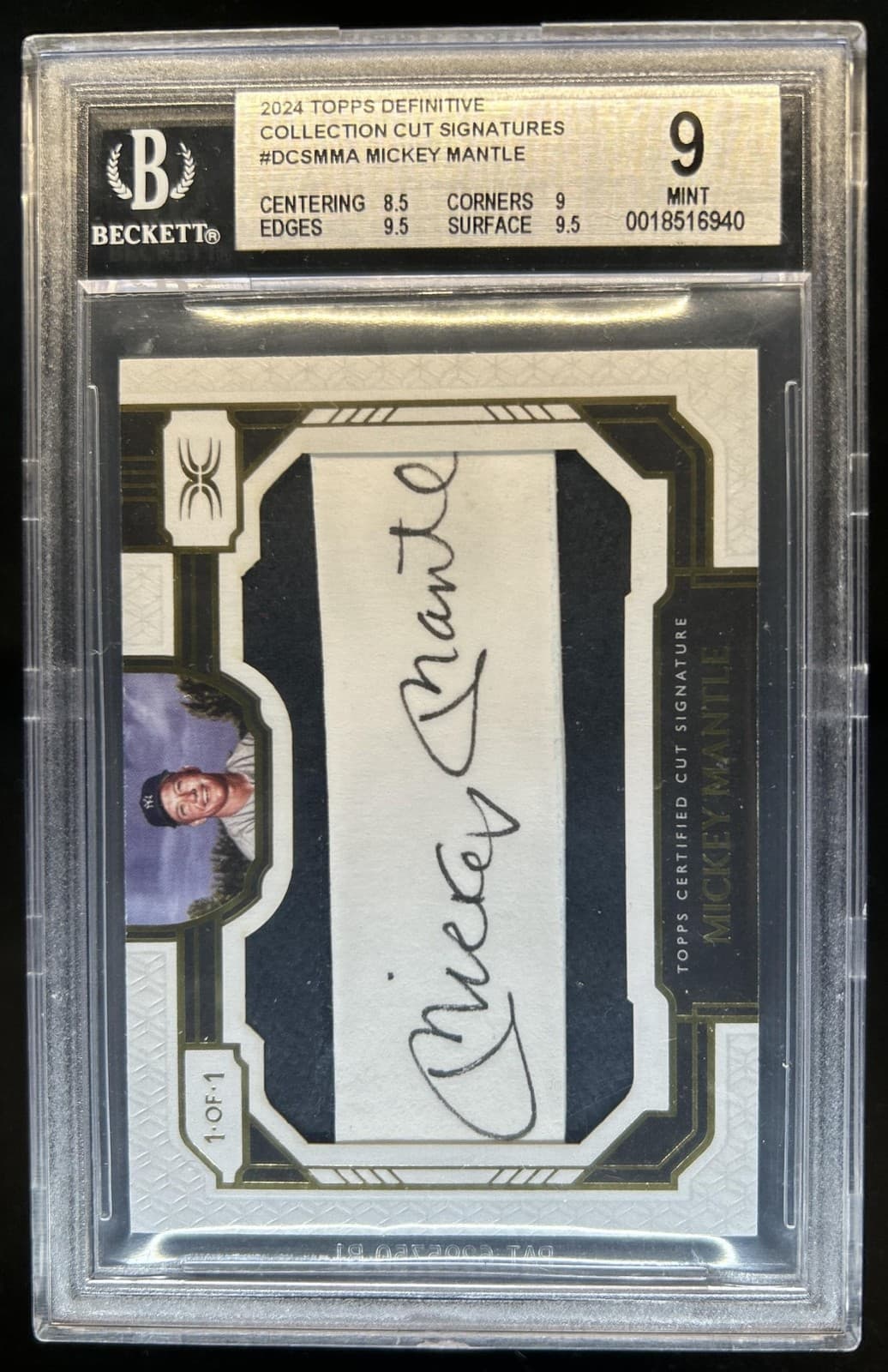 2024 Topps Definitive Mickey Mantle Cut Signatures Auto #1/1 Yankees BGS 9