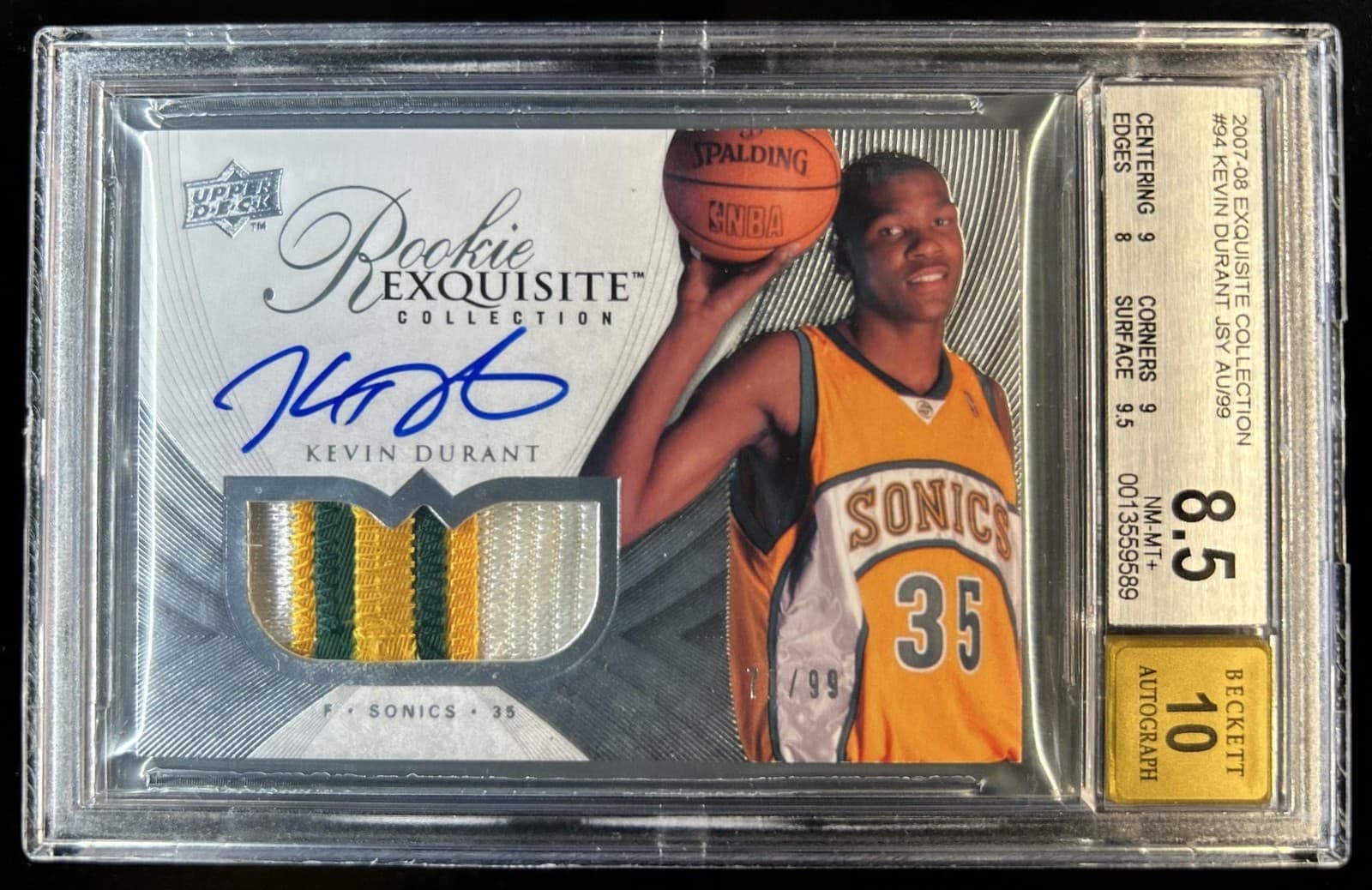 2007-08 Upper Deck Exquisite Kevin Durant Rookie Patch Auto RC #/99 BGS 8.5/10