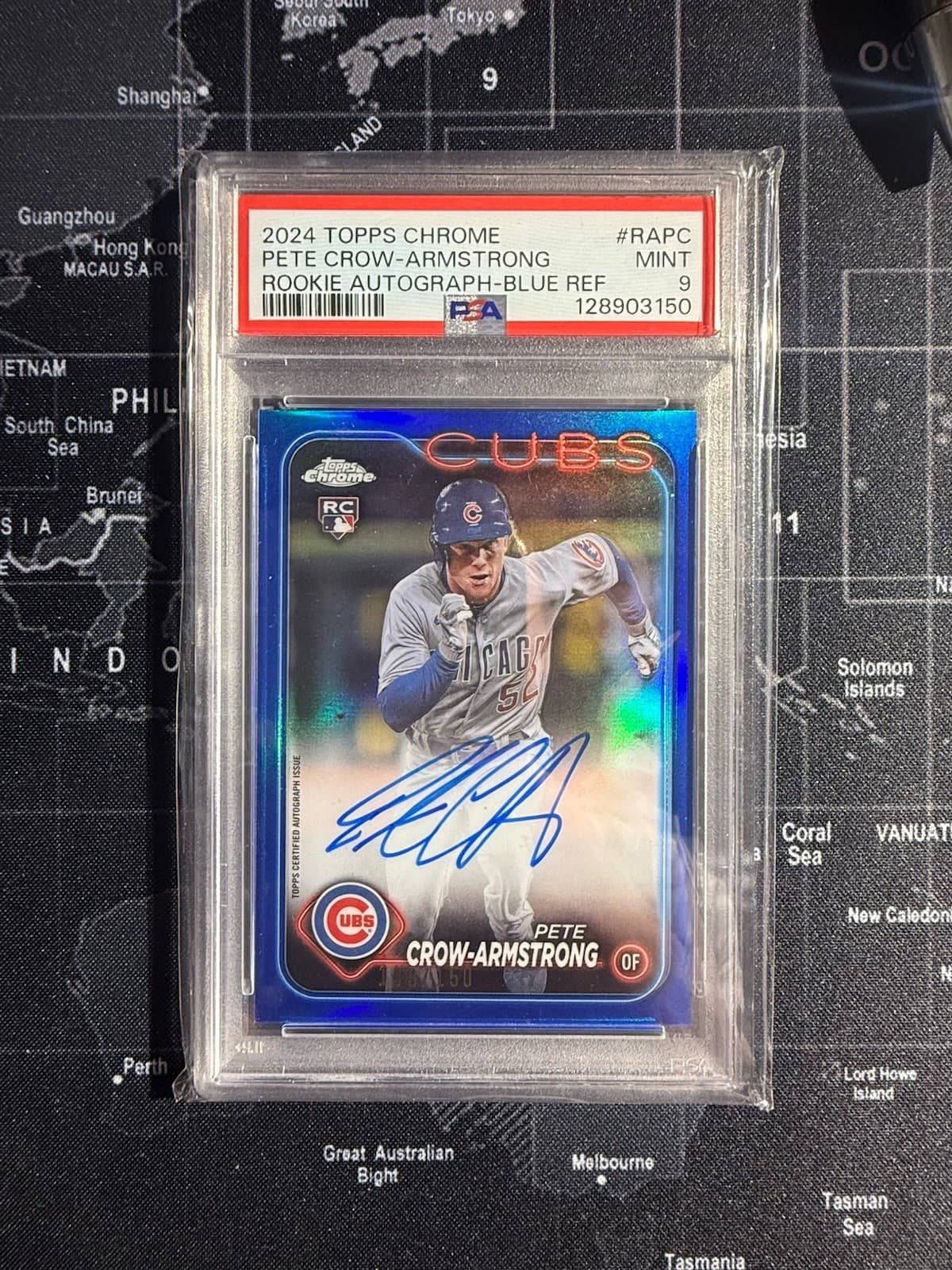 2024 Topps Chrome Pete Crow-Armstrong Blue Refractor Auto /150 PSA 9 Rookie