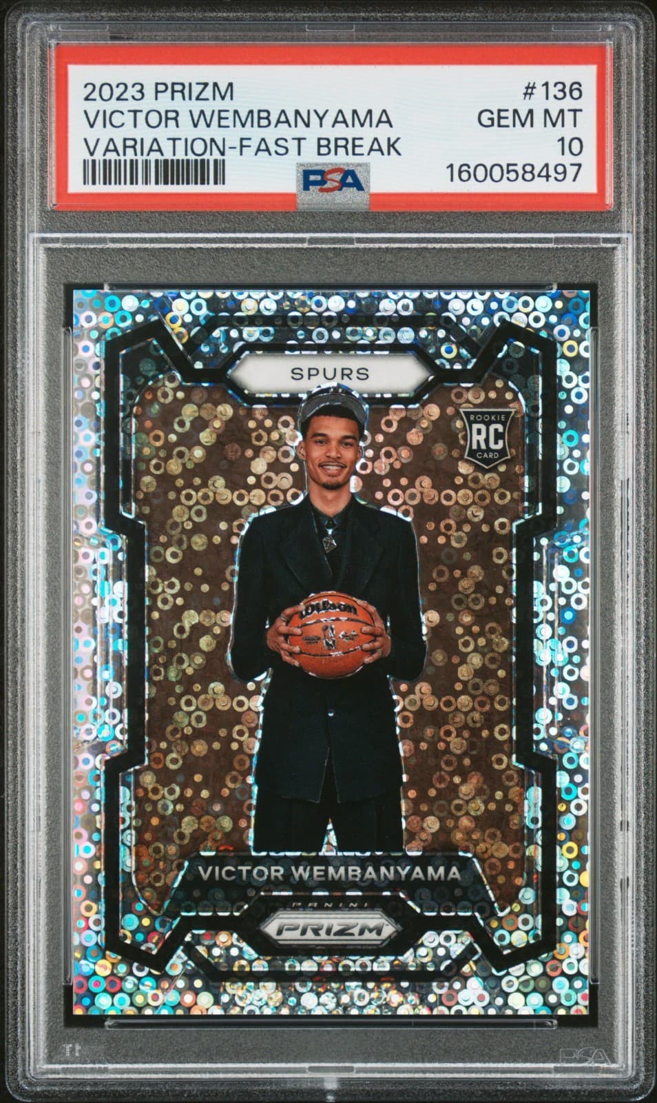 VICTOR WEMBANYAMA 2023 PRIZM VARIATION FAST BREAK RC #136 PSA 10 GEM MINT! SPURS