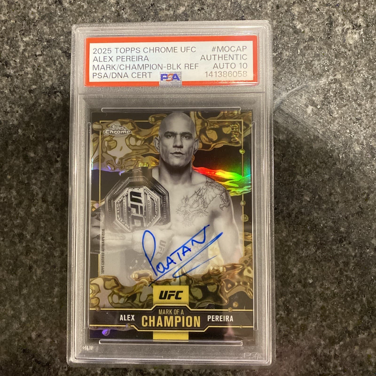 Topps 2025 Chrome UFC Alex Pereira Mark of a Champion Auto Black Refractor /10