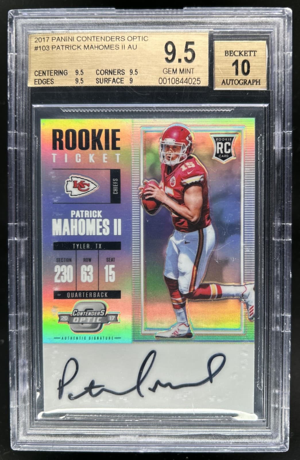 2017 Contenders Optic Patrick Mahomes II Ticket RPS Auto RC #103 BGS 9.5/10