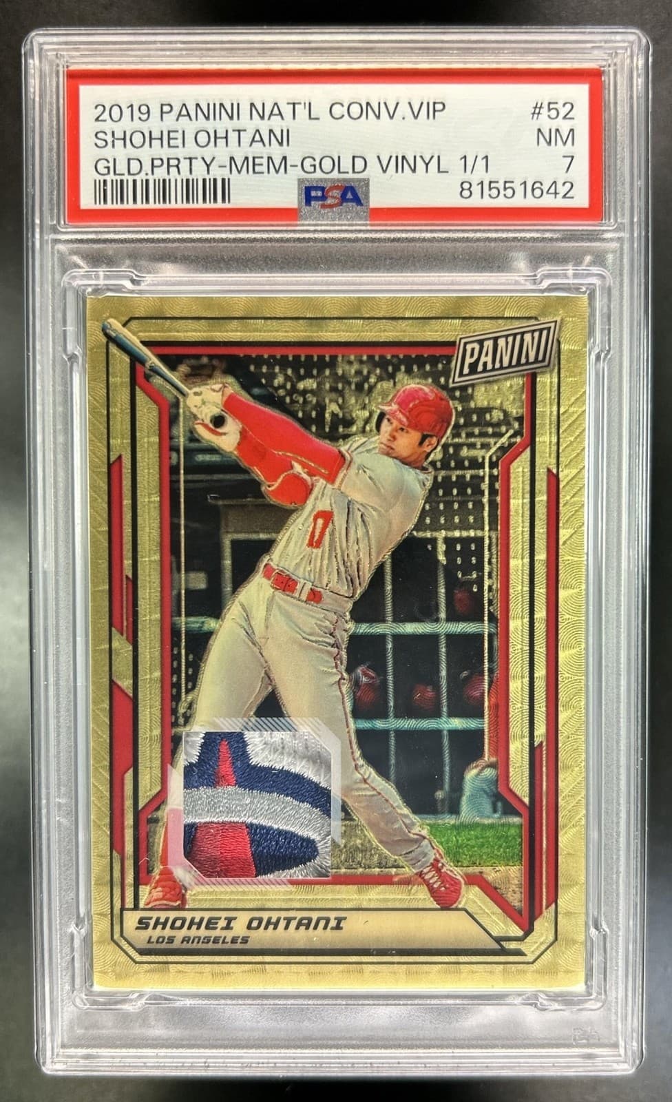 2019 Panini National Convention Shohei Ohtani Gold Vinyl Patch #1/1 PSA 7