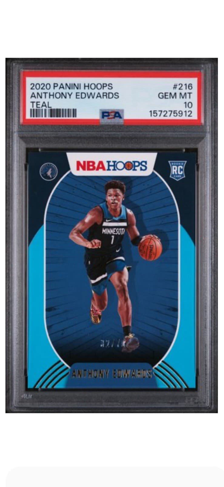 Panini 2020-21 NBA Hoops Anthony Edwards RC Teal /70 #216 PSA 10